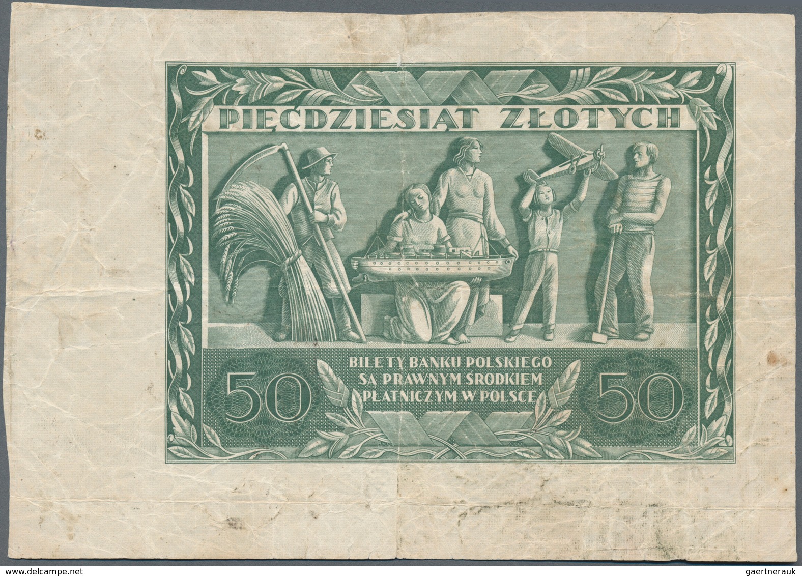 Poland / Polen: Bank Polski 50 Zlotych 1936 Reverse Only, P.78b, Previously Mounted With Traces Of S - Poland