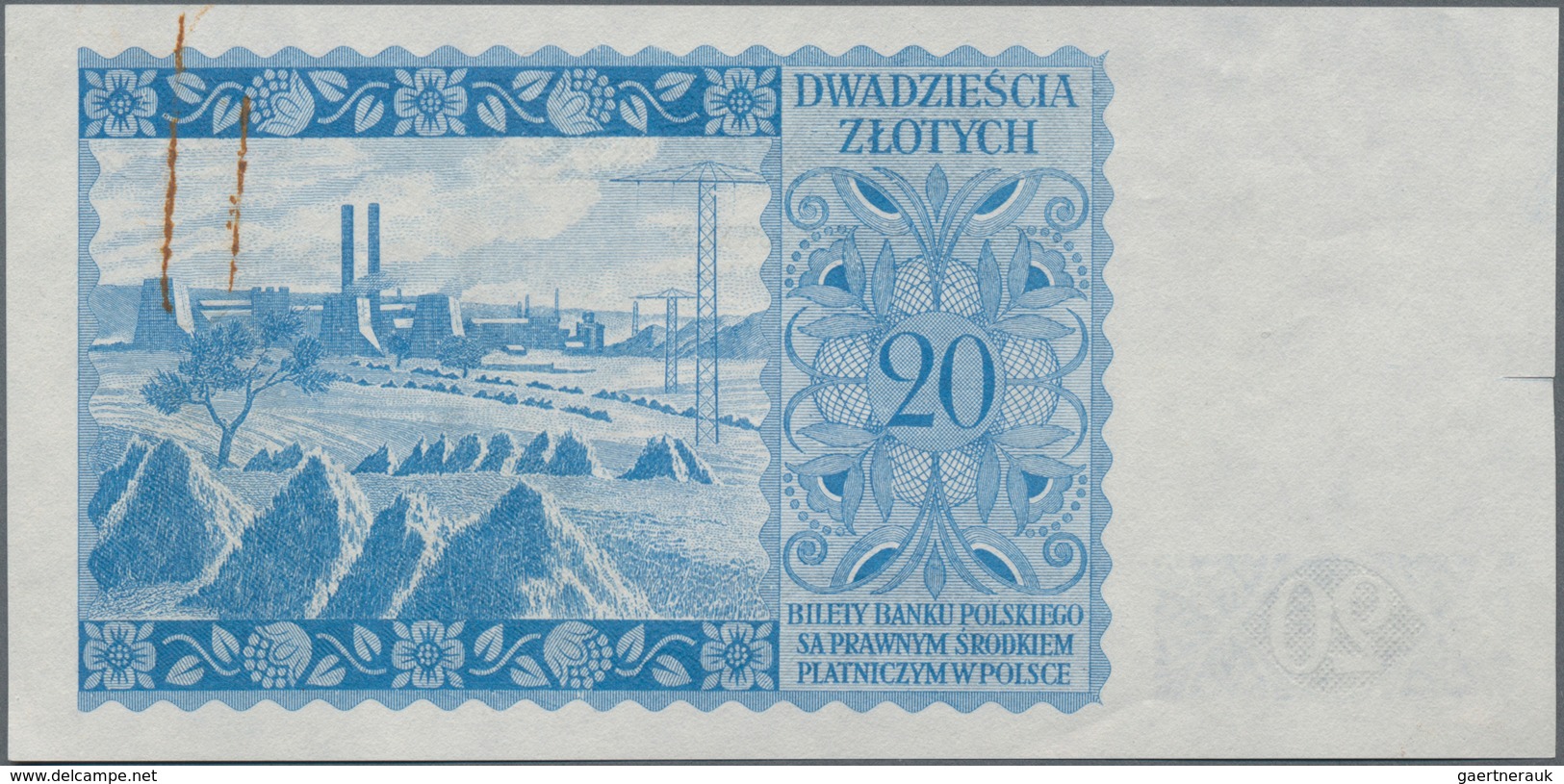 Poland / Polen: Bank Polski Proof For The Unissued 20 Zlotych 1939 Without Signatures, P.83p, Unfold - Pologne