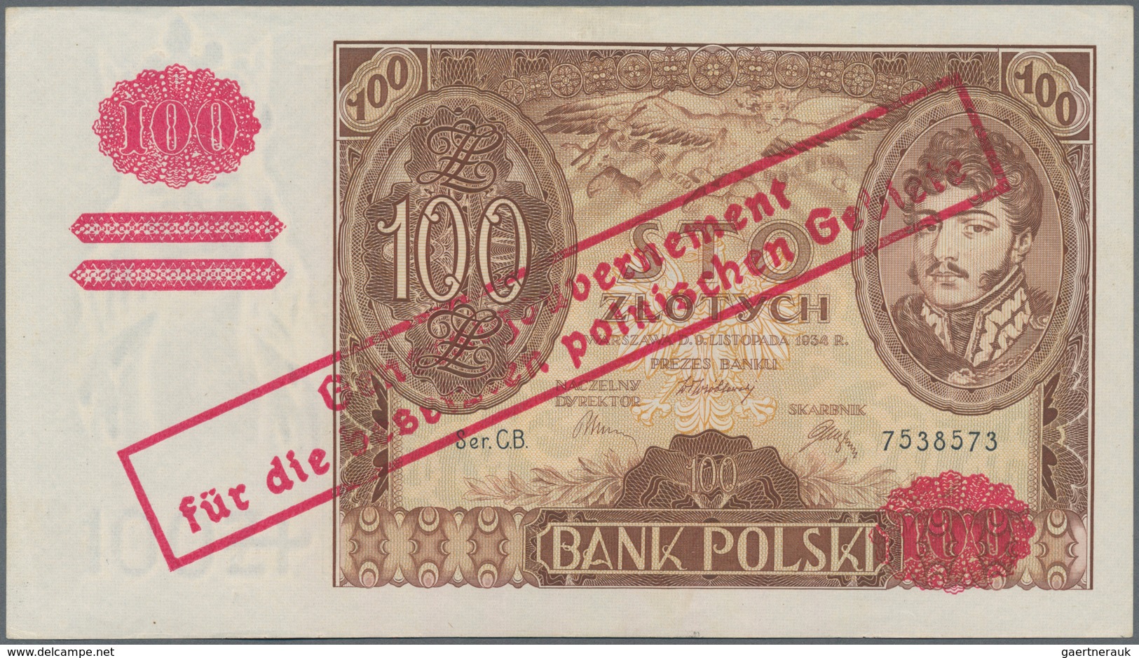 Poland / Polen: Bank Polski 100 Zlotych 1934 (1939) With Overprint "Generalgouvernement Für Die Bese - Poland