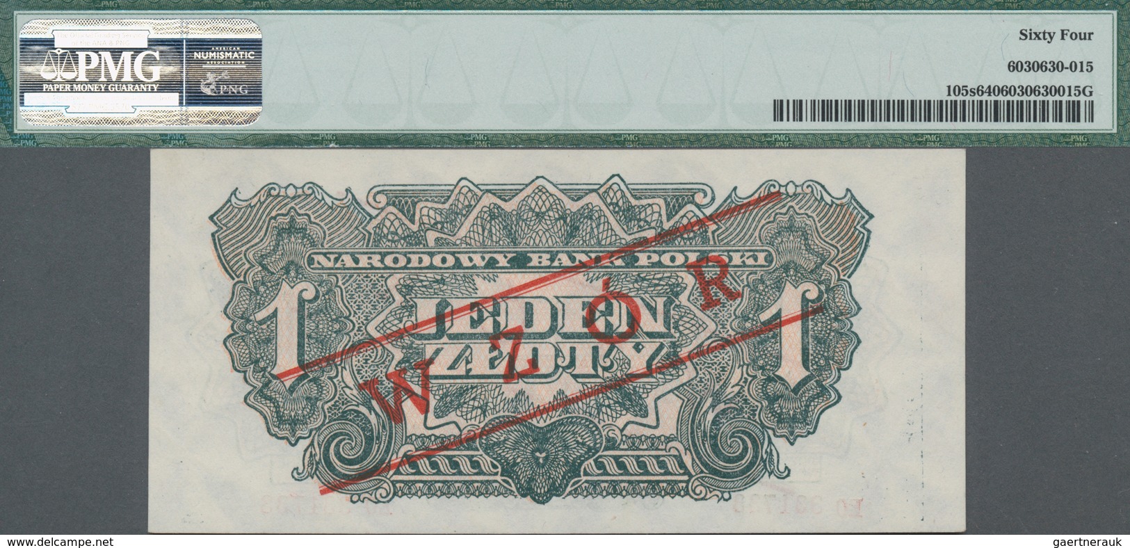 Poland / Polen: 1 Zloty 1944 SPECIMEN, Last Word In Text At Lower Margin Spelled As "OBOWIAZKOWYM" ( - Poland