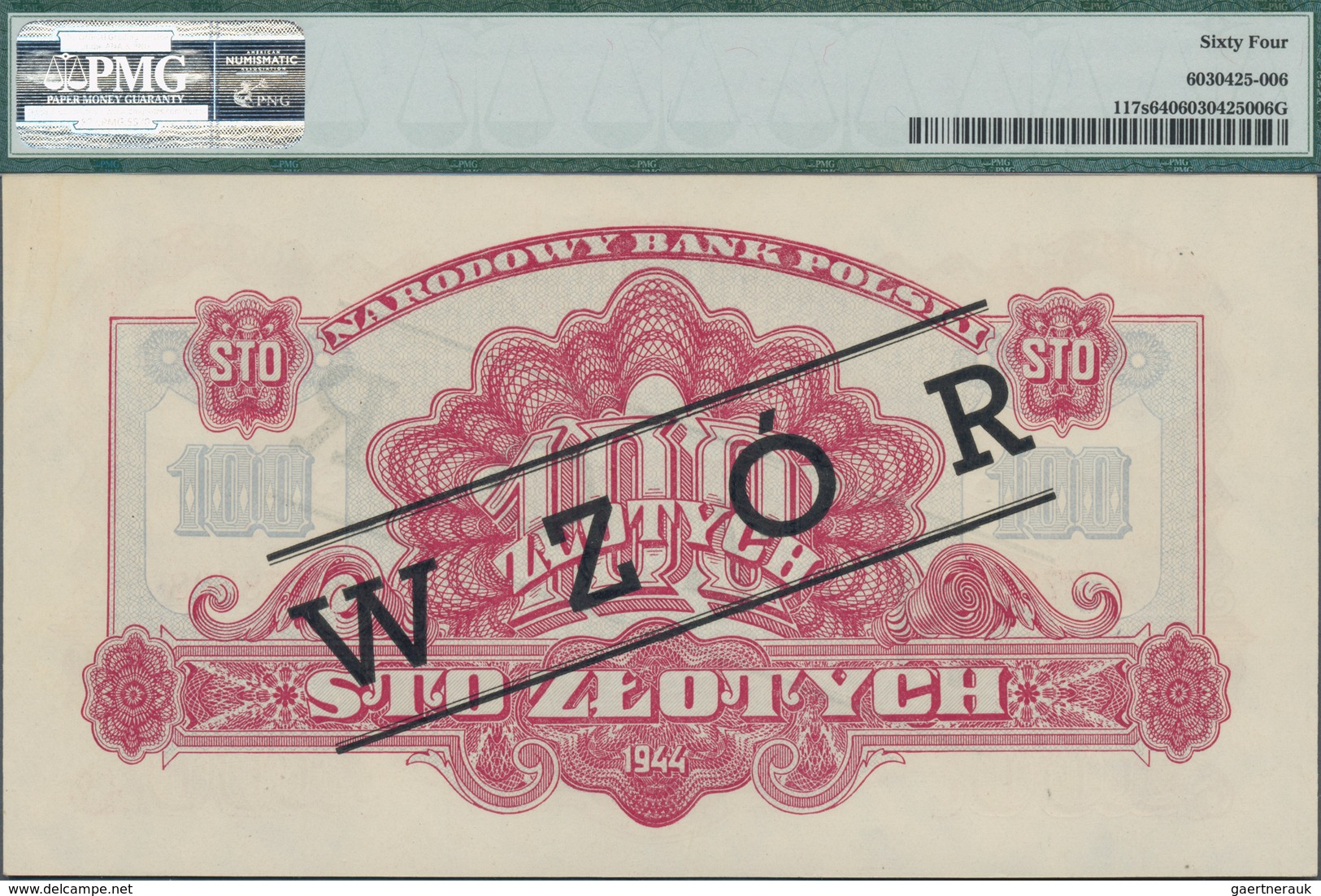 Poland / Polen: 100 Zlotych 1944 SPECIMEN, Last Word In Text Spelled As "OBOWIAZKOWE"" (correct; Pri - Polen