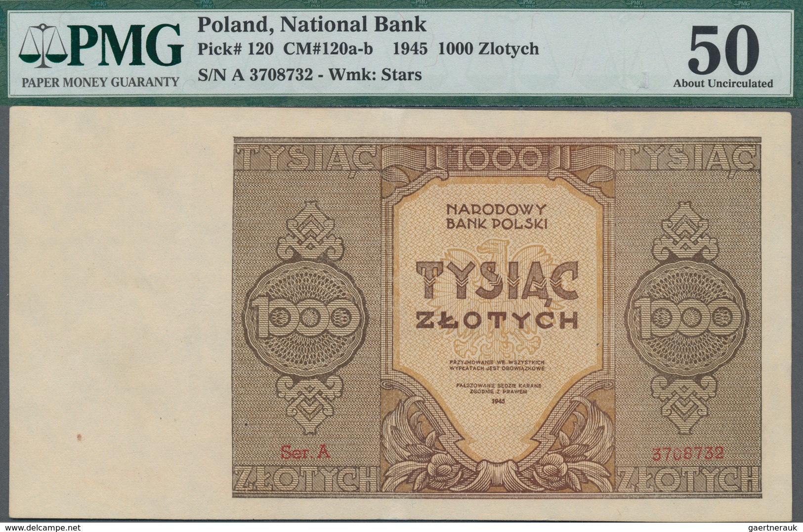 Poland / Polen: 1000 Zlotych 1945, P.120 Replacement Series Ser.A 3708732, Minor Restauration At Low - Polen