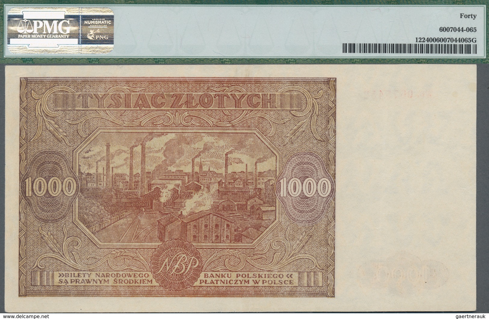 Poland / Polen: 1000 Zlotych 1946, P.122 Replacement Series Wb.0675452, PMG Graded 40 Extremely Fine - Poland
