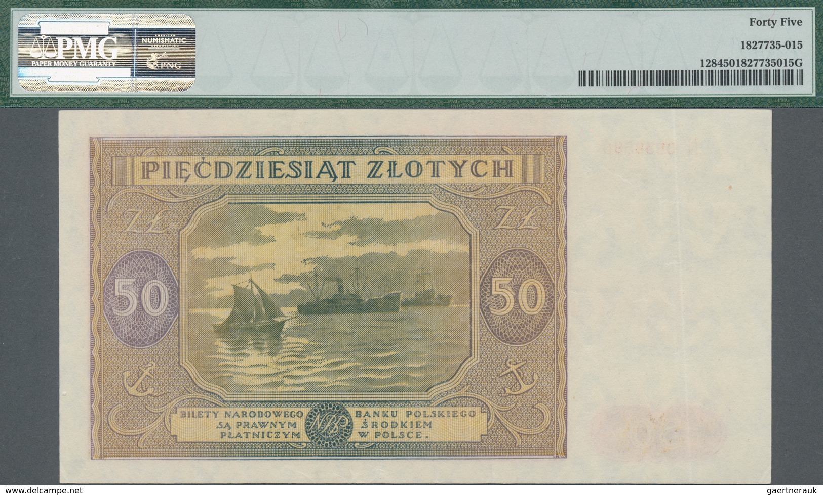 Poland / Polen: 50 Zlotych 1946, P.128, Serial Number H0838590, PMG Graded 45 Choice Extremely Fine. - Polen