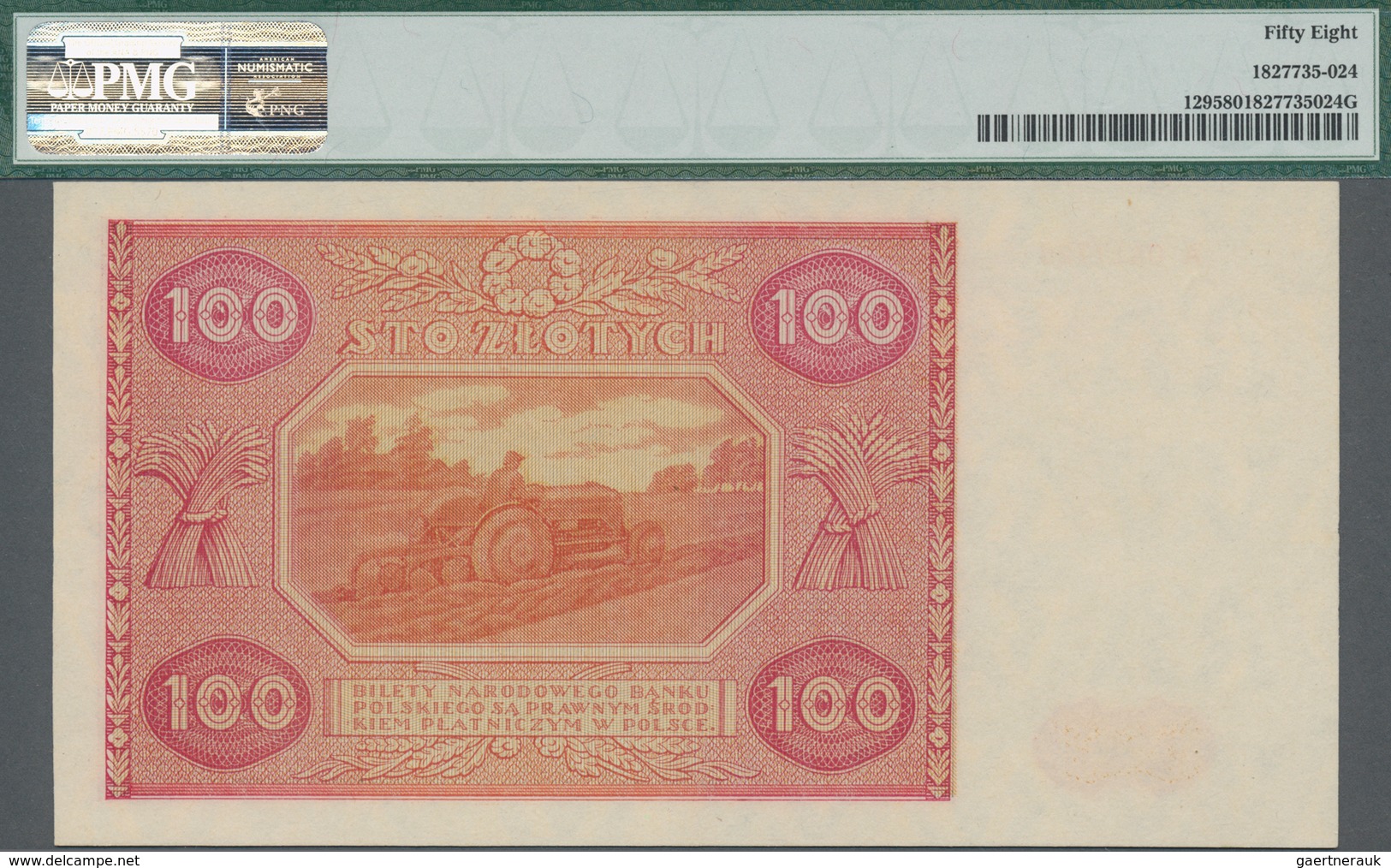 Poland / Polen: 100 Zlotych 1946, P.129, Serial Number A0417728, PMG Graded 58 Choice About Unc. - Polen