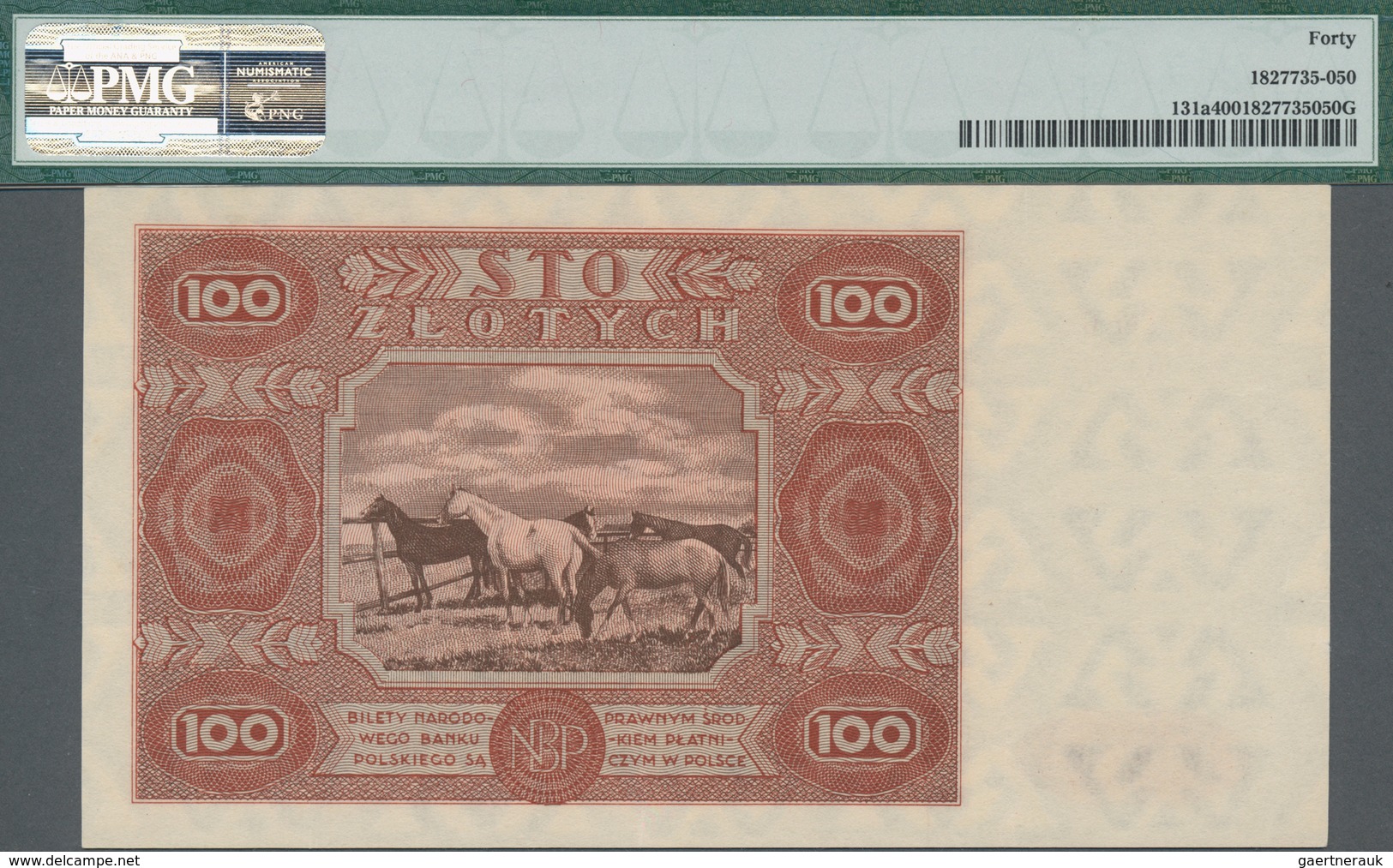 Poland / Polen: 100 Zlotych 1947, P.131a, Serial Number Ser.G 5260817, PMG Graded 40 Extremely Fine. - Polen