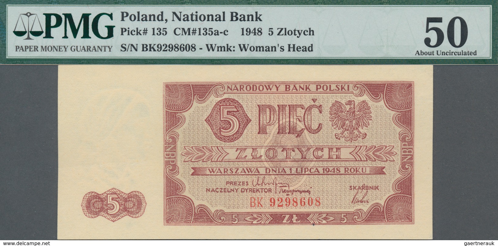 Poland / Polen: 5 Zlotych 1948, P.135, Serial Number BK 9298608, Tiny Pinhole At Lower Center, PMG G - Poland