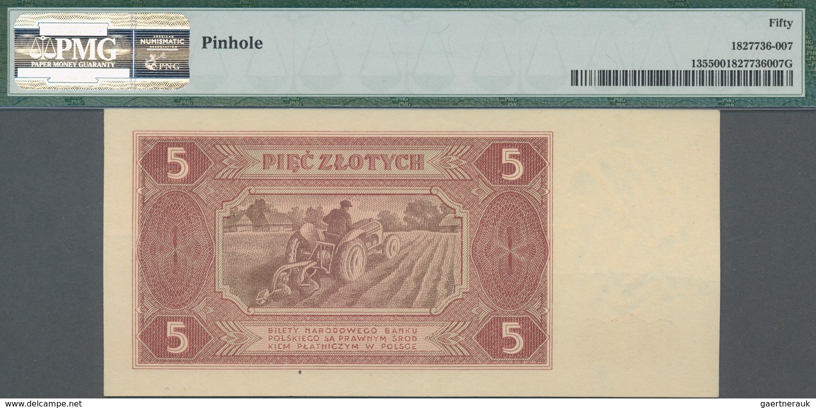 Poland / Polen: 5 Zlotych 1948, P.135, Serial Number BK 9298608, Tiny Pinhole At Lower Center, PMG G - Poland