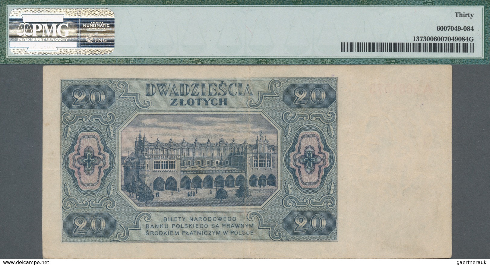 Poland / Polen: 20 Zlotych 1948, P.137 With Single Letter Serial Number A4681575, PMG Graded 30 Very - Pologne