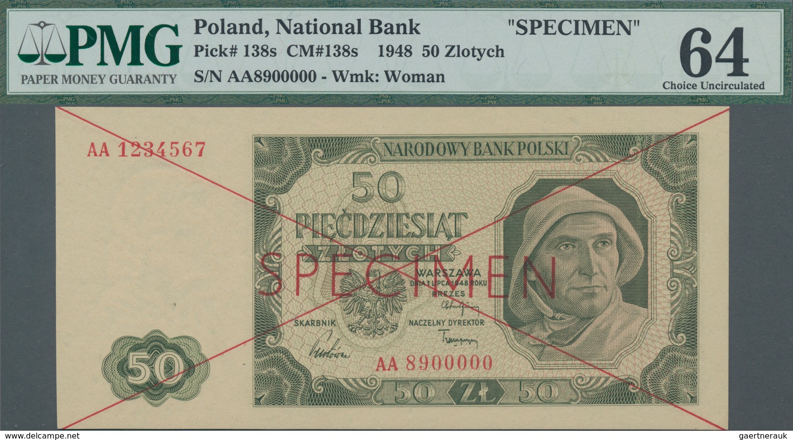 Poland / Polen: 50 Zlotych 1948 SPECIMEN, P.138s With Cross Cancellation, Red Overprint "Specimen" A - Poland