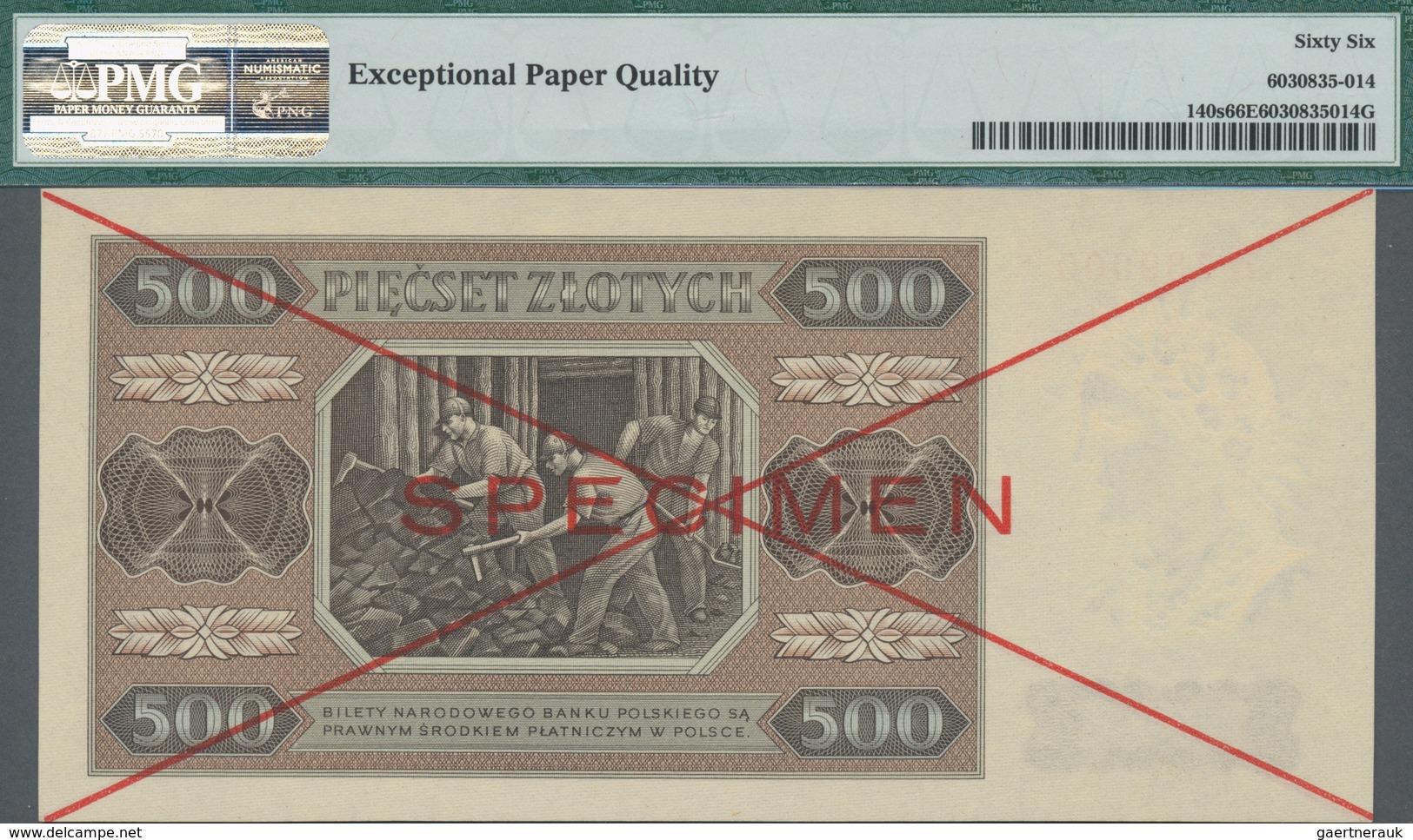 Poland / Polen: 500 Zlotych 1948 SPECIMEN, P.140s, With Cross Cancellation, Single Letter Serial Num - Poland