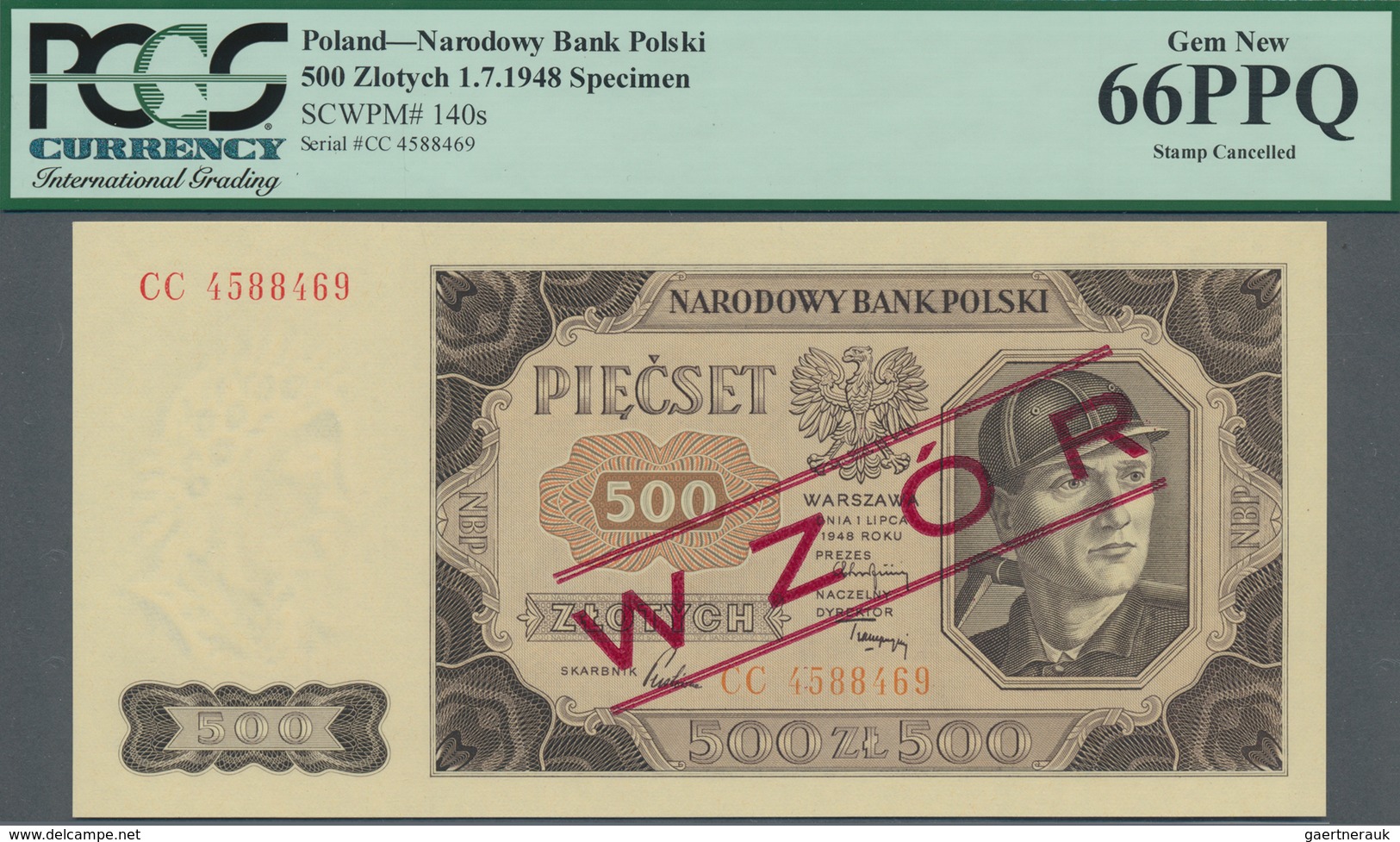 Poland / Polen: 500 Zlotych 1948 SPECIMEN, P.140s With Red Overprint "Wzor" And Regular Serial Numbe - Polen