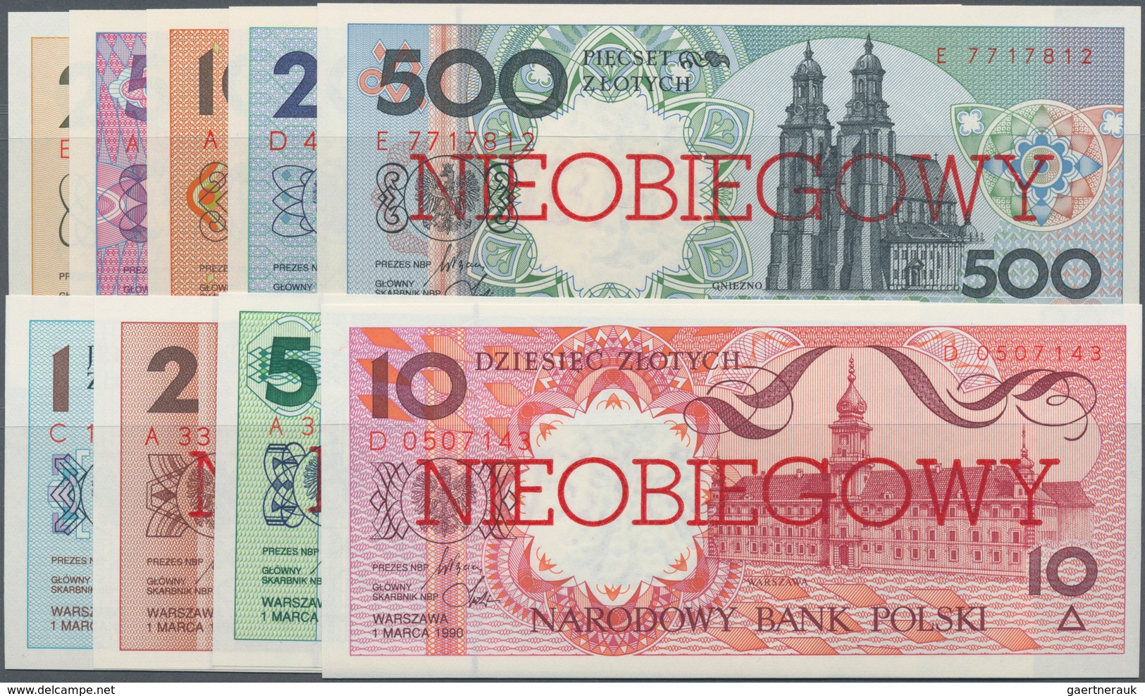 Poland / Polen: Set With 9 Banknotes Series 1990 "NIEOBIEGOWY" With 1, 2, 5, 10, 20, 50, 100, 200 An - Polen