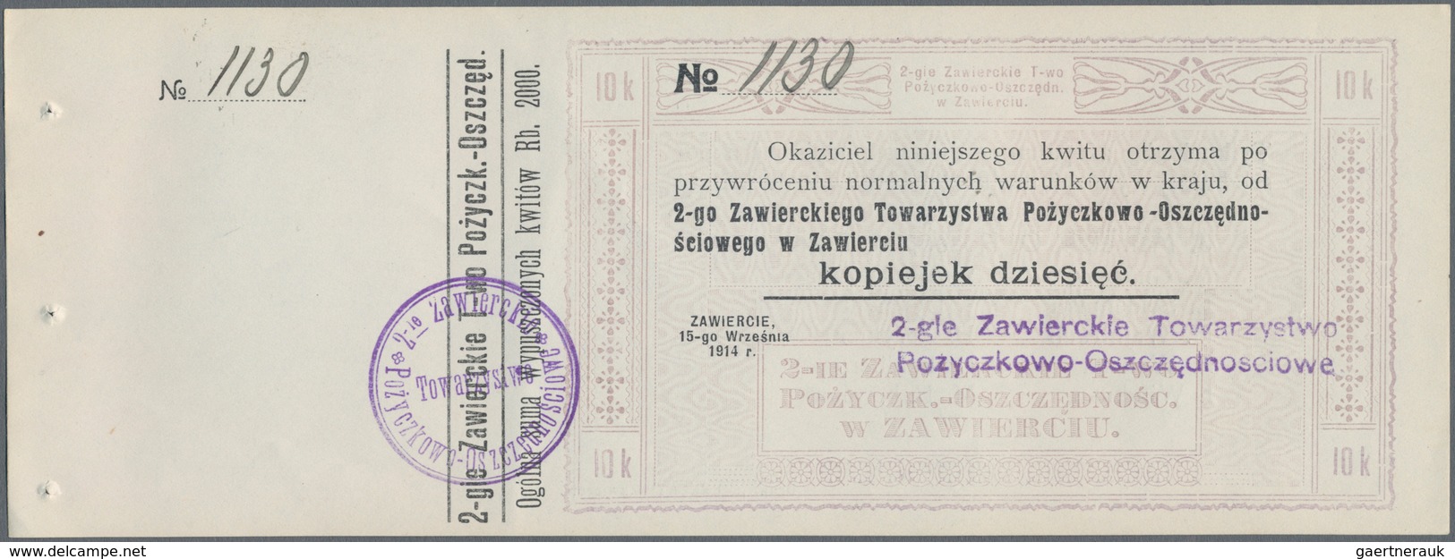 Poland / Polen: Pair With 10 And 20 Kopeks 1914 Check Issue, P.NL (Podcziaski R-498, Kardakoff 108/4 - Polen