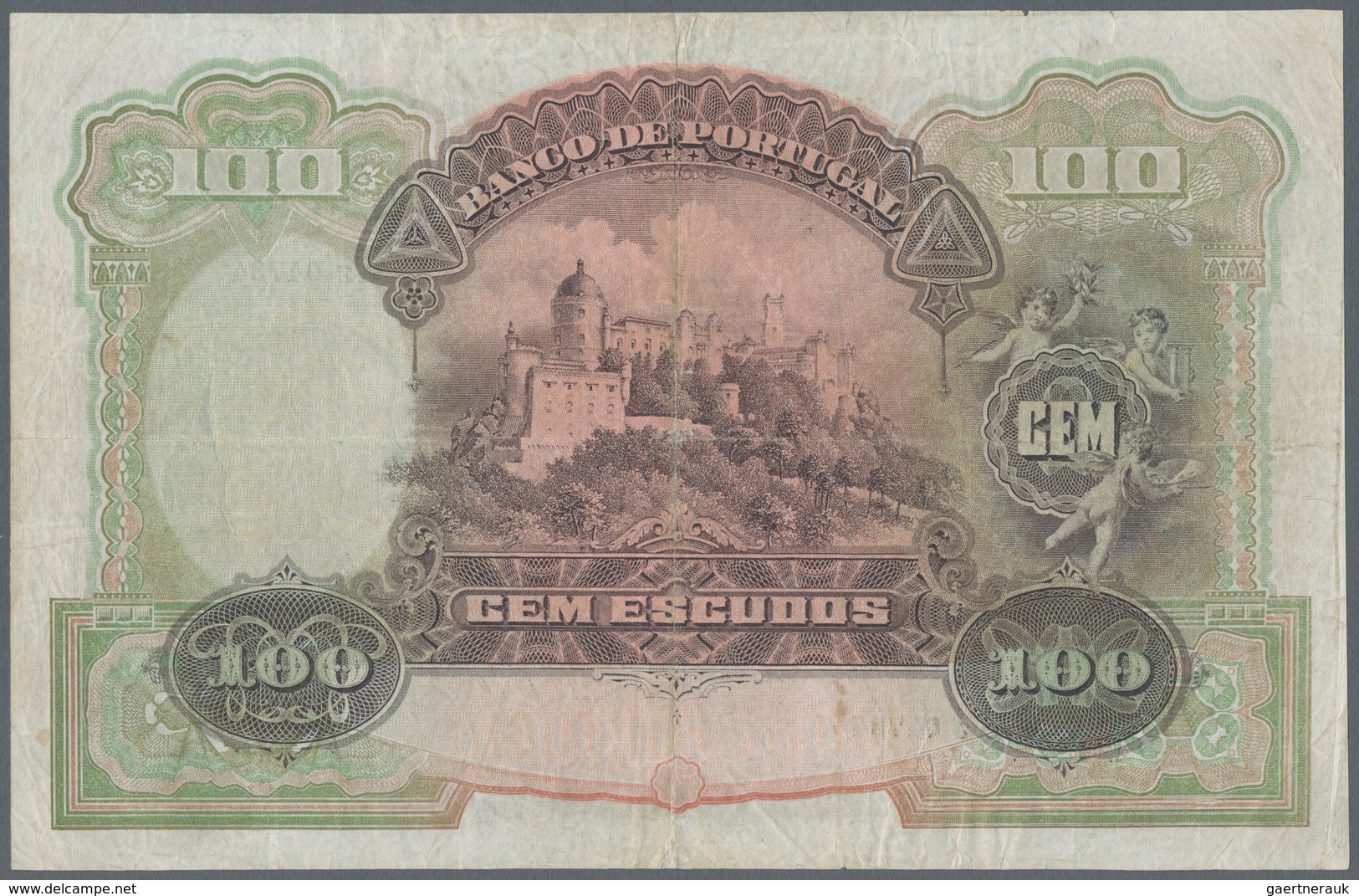 Portugal: Banco De Portugal 100 Escudos 1920, P.124, Very Attractive And Extraordinary Rare Banknote - Portugal