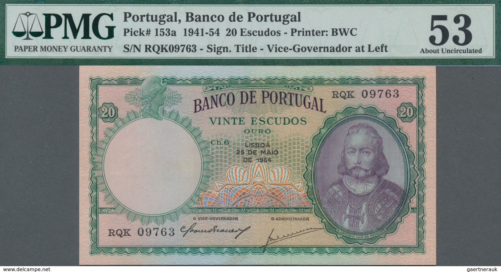 Portugal: Banco De Portugal Pair With 20 Escudos 1954 P.153a PMG 53 And 1000 Escudos 1967 P.172b PMG - Portugal
