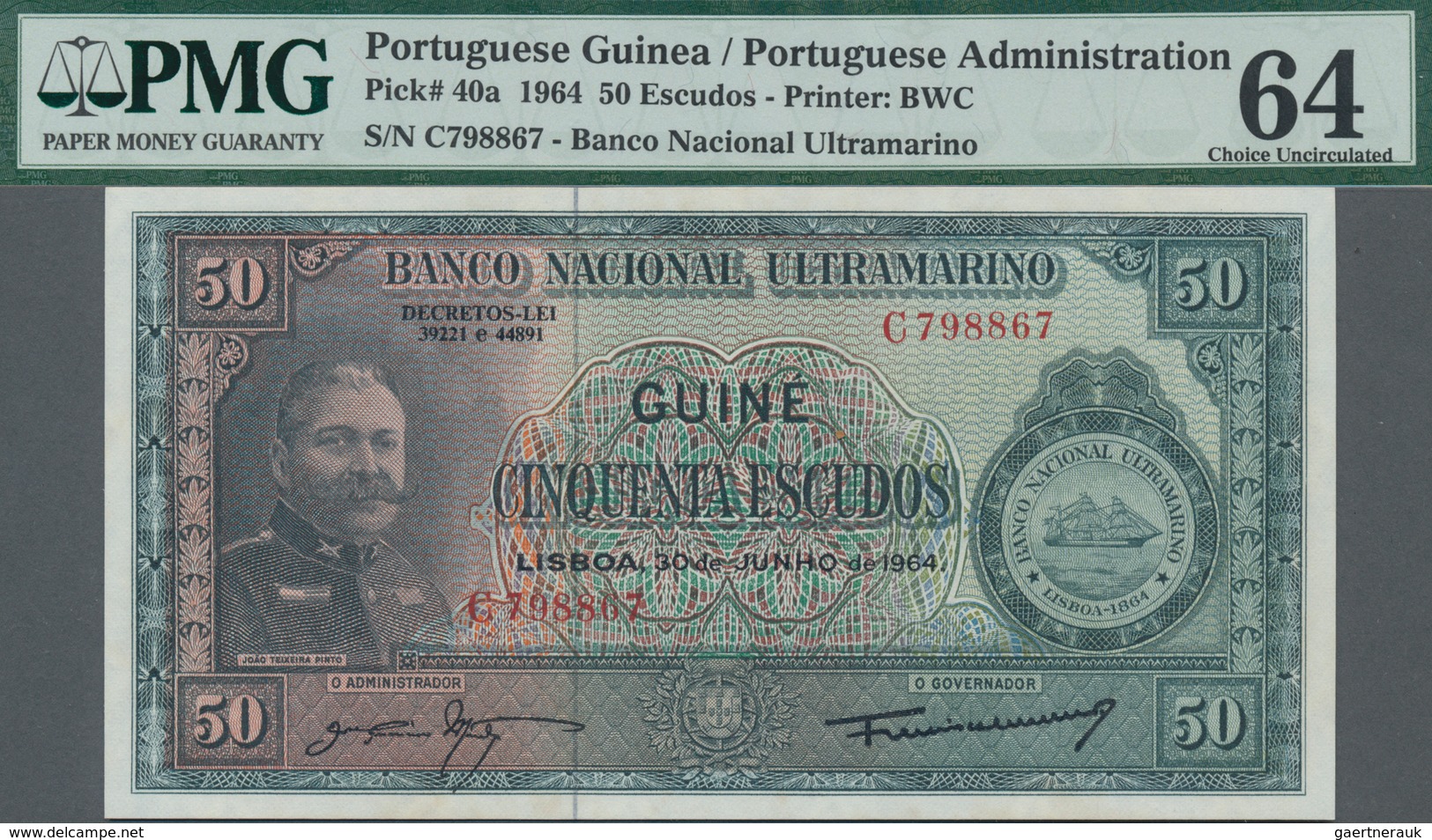 Portuguese Guinea  / Portugiesisch Guinea: Banco Nacional Ultramarino Pair With 50 Escudos 1964 P.40 - Guinea