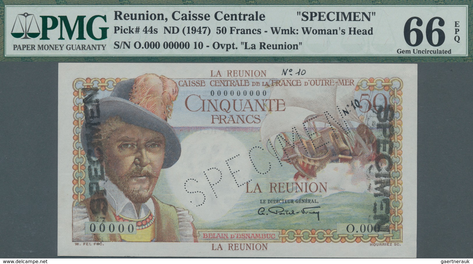 Réunion: Caisse Centrale De La France D'Outre-Mer – La Reunion 50 Francs ND(1947) SPECIMEN, P.44s Wi - Reunion