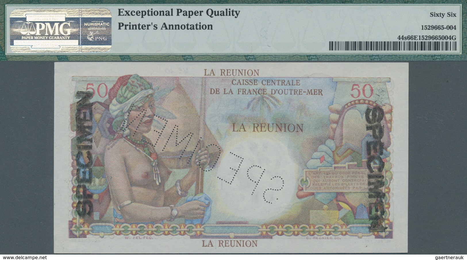 Réunion: Caisse Centrale De La France D'Outre-Mer – La Reunion 50 Francs ND(1947) SPECIMEN, P.44s Wi - Réunion
