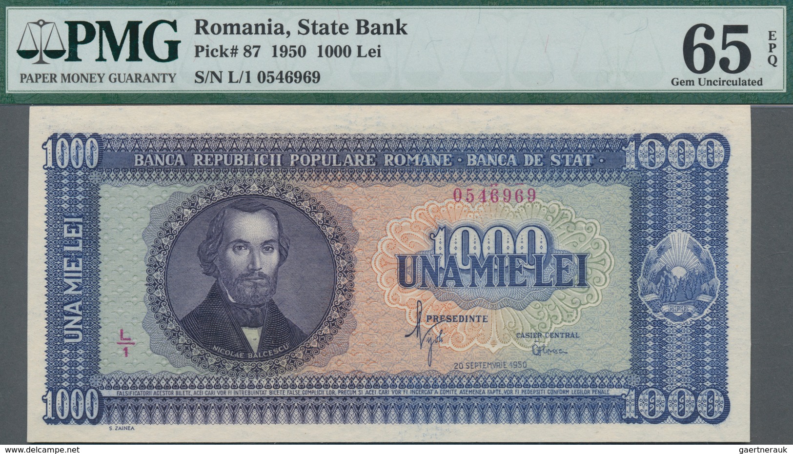 Romania / Rumänien: Banca Republicii Populare Române - Banca De Stat 1000 Lei 1950, P.87 In Perfect - Rumänien