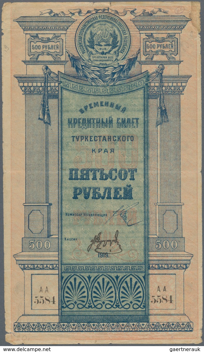 Russia / Russland: Central Asia – TURKESTAN District 500 Rubles 1919, P.S1172 In F/F+ Condition. - Russia