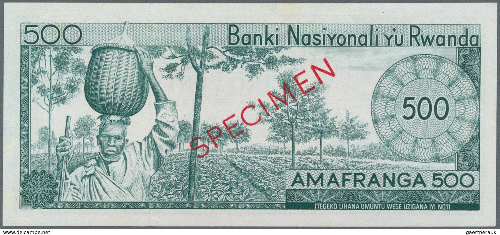 Rwanda / Ruanda: Banque Nationale Du Rwanda 500 Francs 1964 SPECIMEN, P.9s In Perfect UNC Condition. - Ruanda