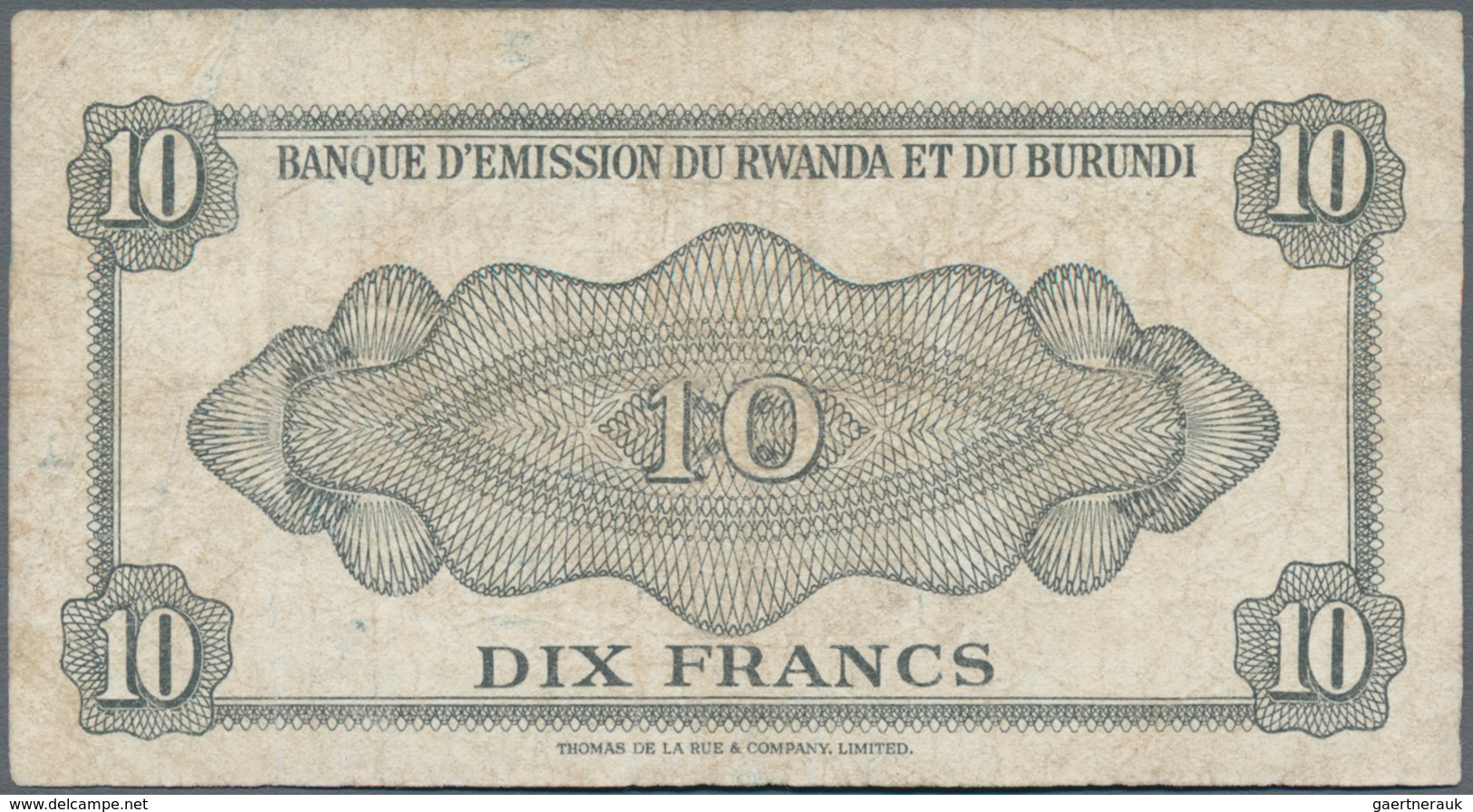 Rwanda-Burundi / Ruanda-Burundi: Banque D'Émission Du Rwanda Et Du Burundi 10 Francs 1960, P.2, Ligh - Ruanda-Burundi