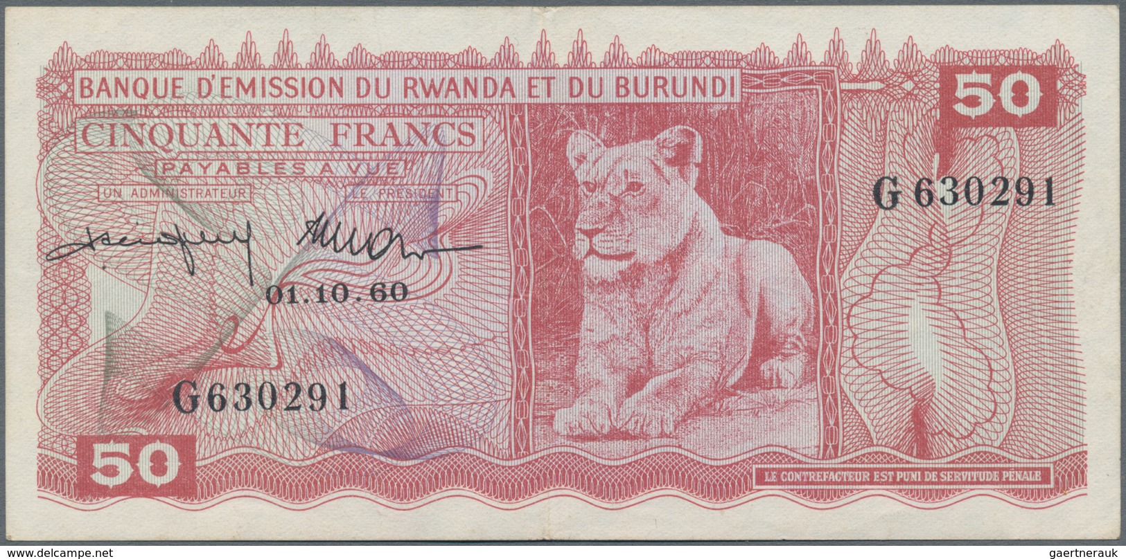 Rwanda-Burundi / Ruanda-Burundi: Banque D'Émission Du Rwanda Et Du Burundi 50 Francs 1960, P.4, Grea - Ruanda-Burundi