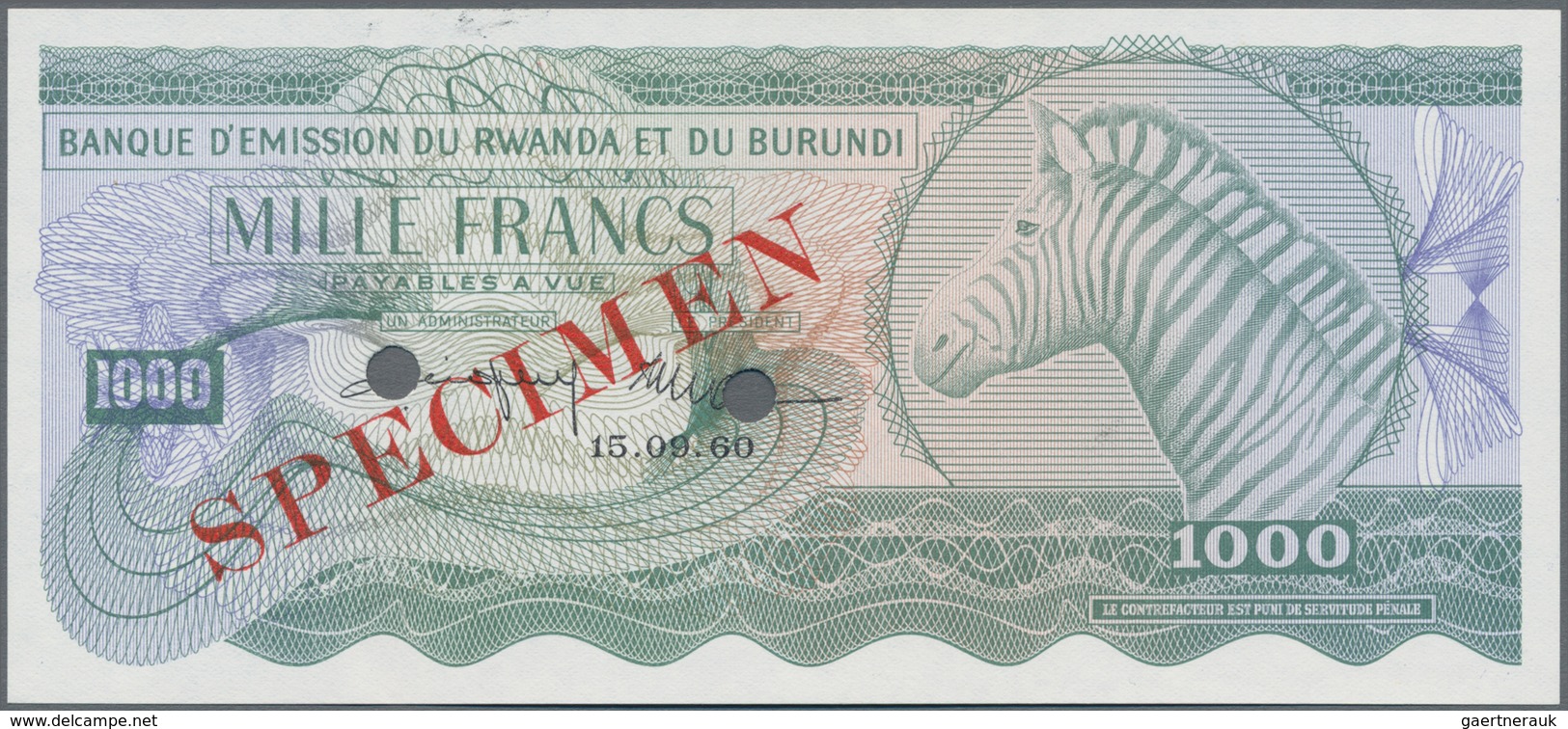 Rwanda-Burundi / Ruanda-Burundi: Banque D'Émission Du Rwanda Et Du Burundi 1000 Francs September 15t - Ruanda-Urundi