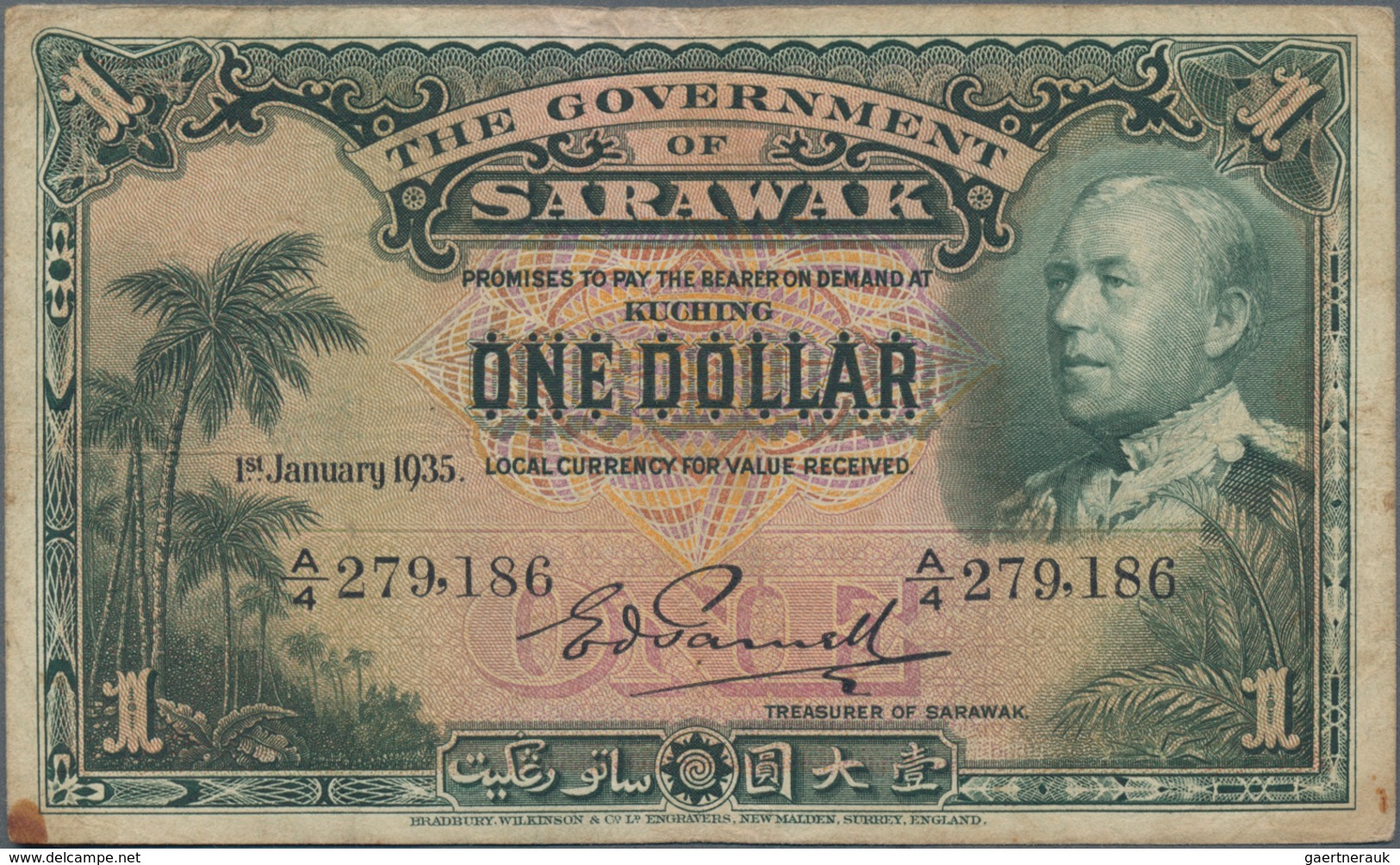 Sarawak: The Government Of Sarawak 1 Dollar 1935, P.20, Very Popular Note And An Affordable Tough No - Malaysie