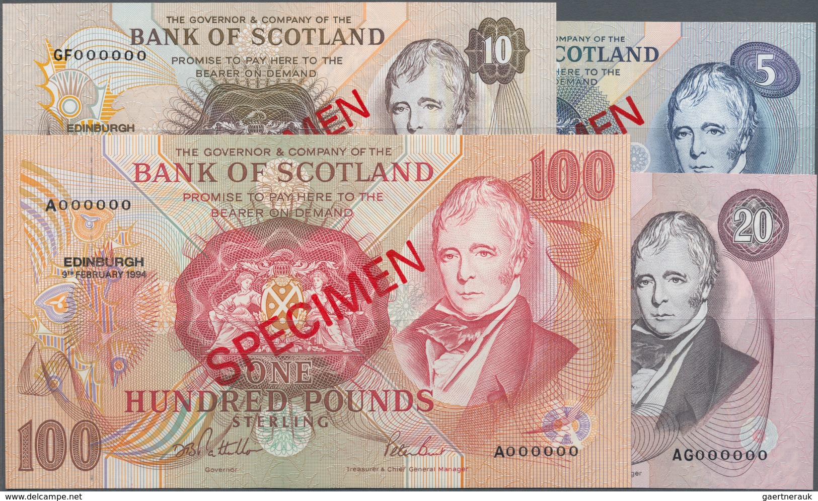 Scotland / Schottland: Bank Of Scotland Set With 4 Specimens Series 1993 And 1994 With 5 Pounds 1994 - Autres & Non Classés