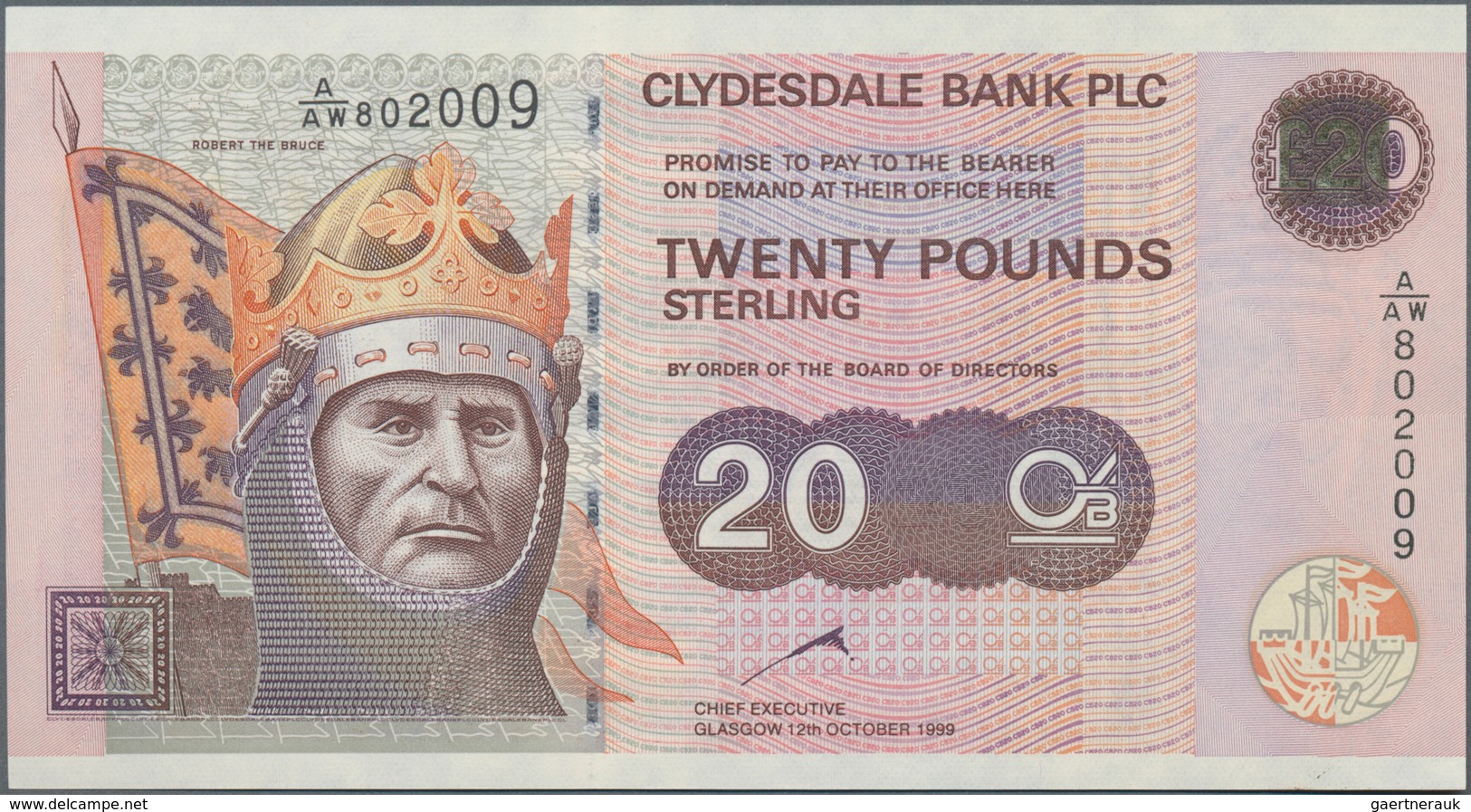 Scotland / Schottland: Clydesdale Bank PLC 20 Pounds 1999, P.228b In Perfect UNC Condition. - Other & Unclassified