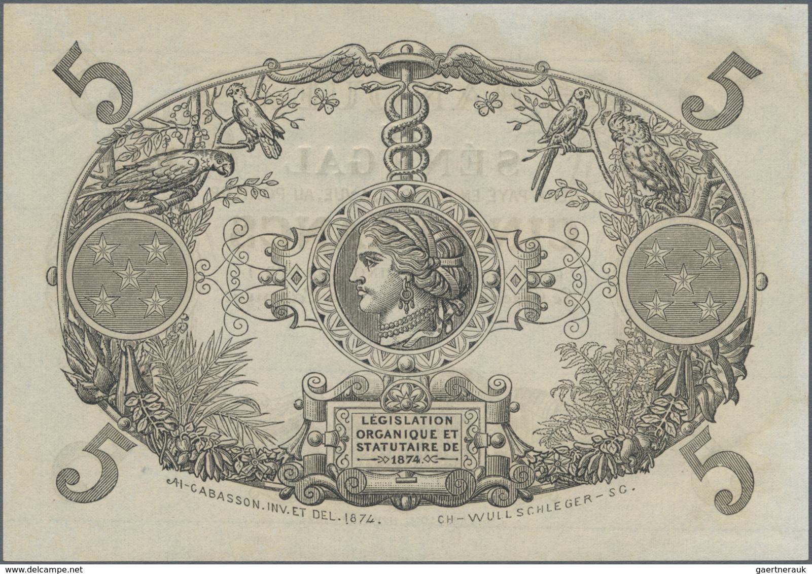 Senegal: Banque Du Senegal 5 Francs L.1874, P.A1 Unsigned Remainder In UNC Condition. Very Rare! - Sénégal