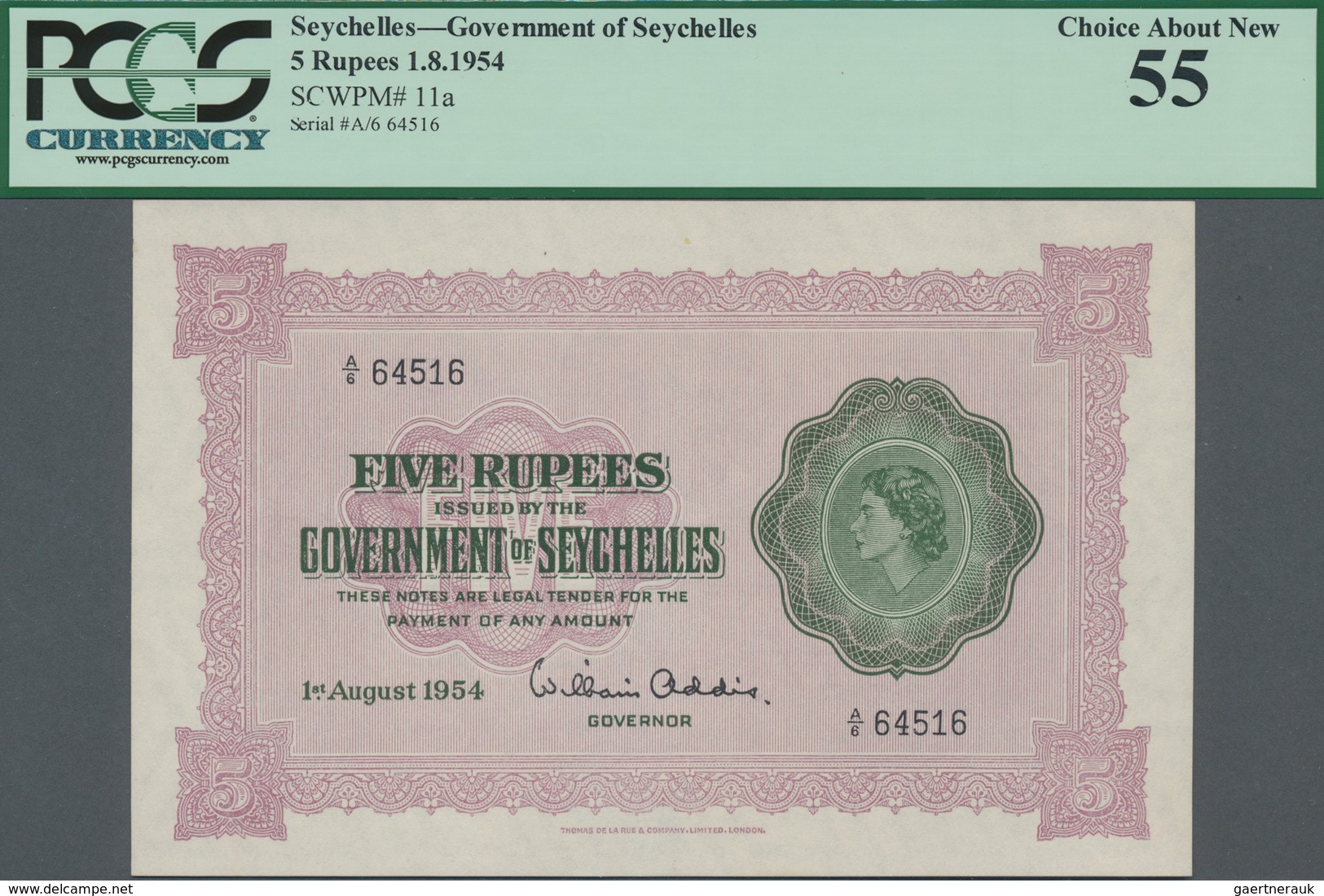 Seychelles / Seychellen: Government Of Seychelles 5 Rupees 1954, P.11a, Excellent Original Shape, Co - Seychellen