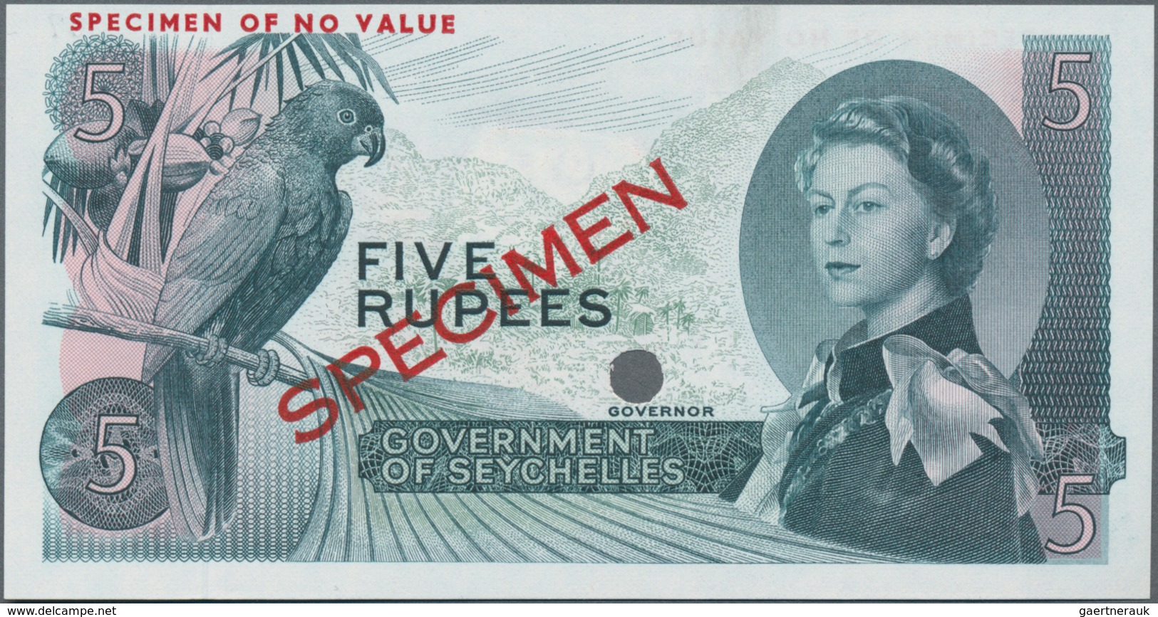 Seychelles / Seychellen: Government Of Seychelles 5 Rupees 1968 Color Trial Specimen, P.14cts Withou - Seychelles