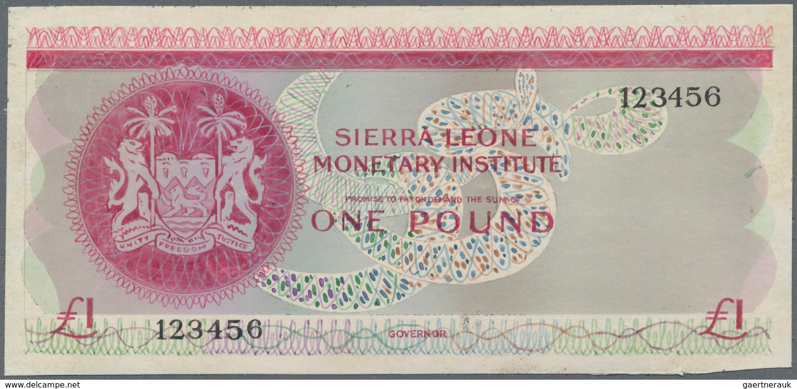 Sierra Leone: Sierra Leone Monetary Institute Unadopted Uniface Front Design Trial On Cardboard For - Sierra Leone