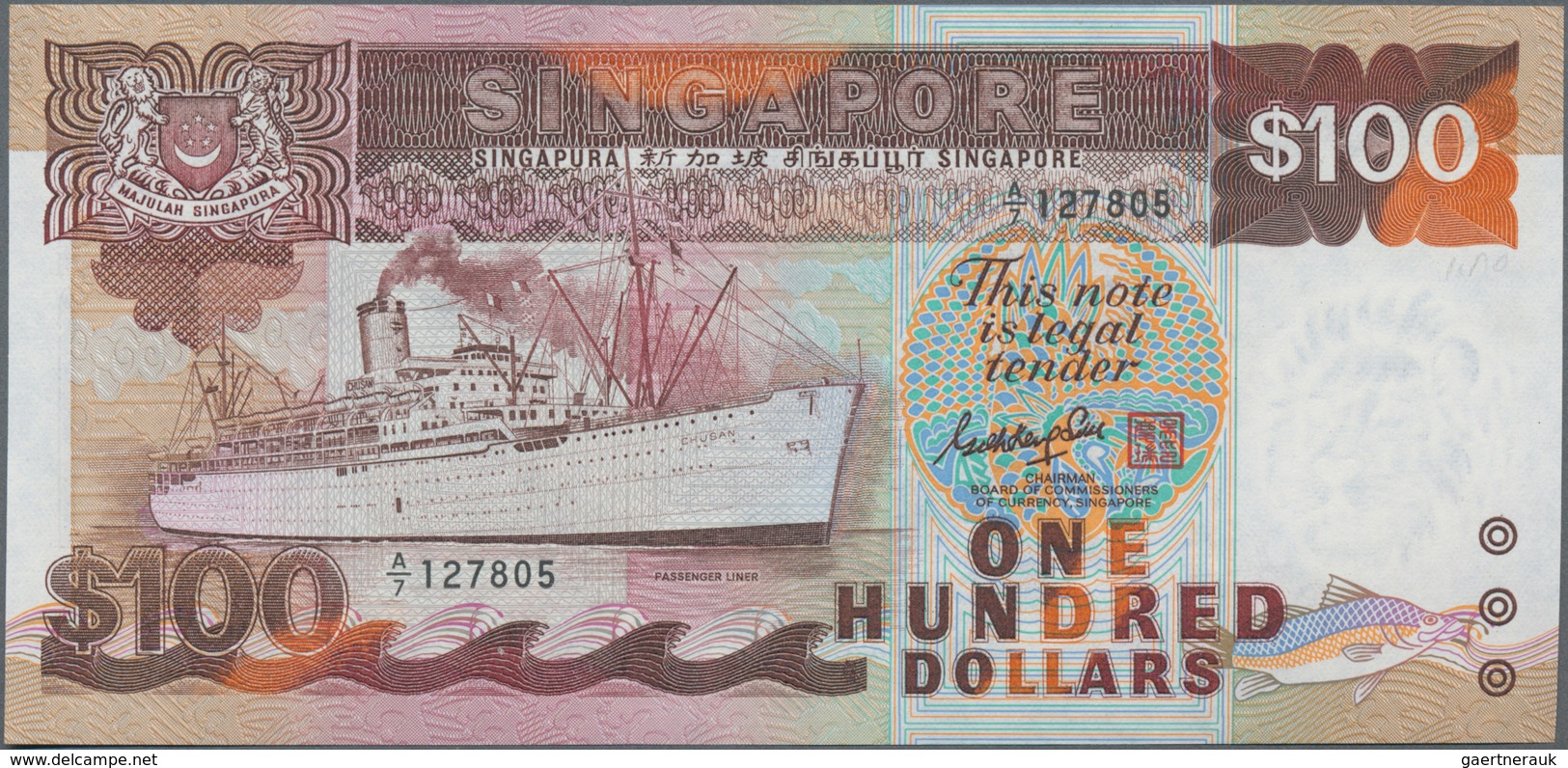 Singapore / Singapur: Board Of Commissioners Of Currency Pair With 100 Dollars ND(1985) With Solid S - Singapur