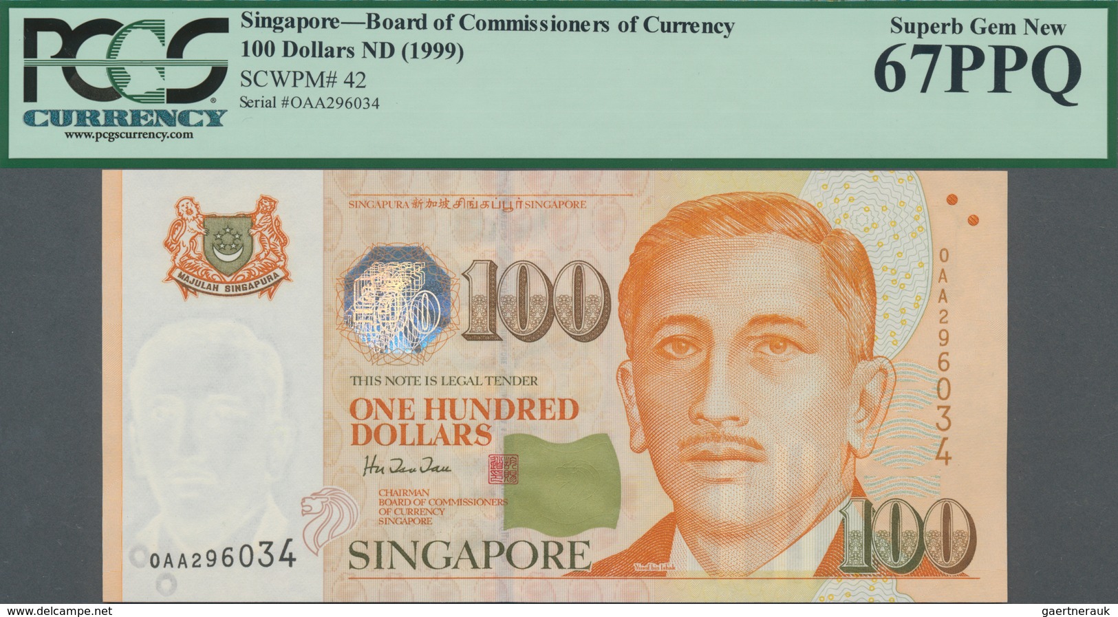 Singapore / Singapur: Board Of Commissioners Of Currency 100 Dollars ND(1999), P.42 In Perfect Condi - Singapour