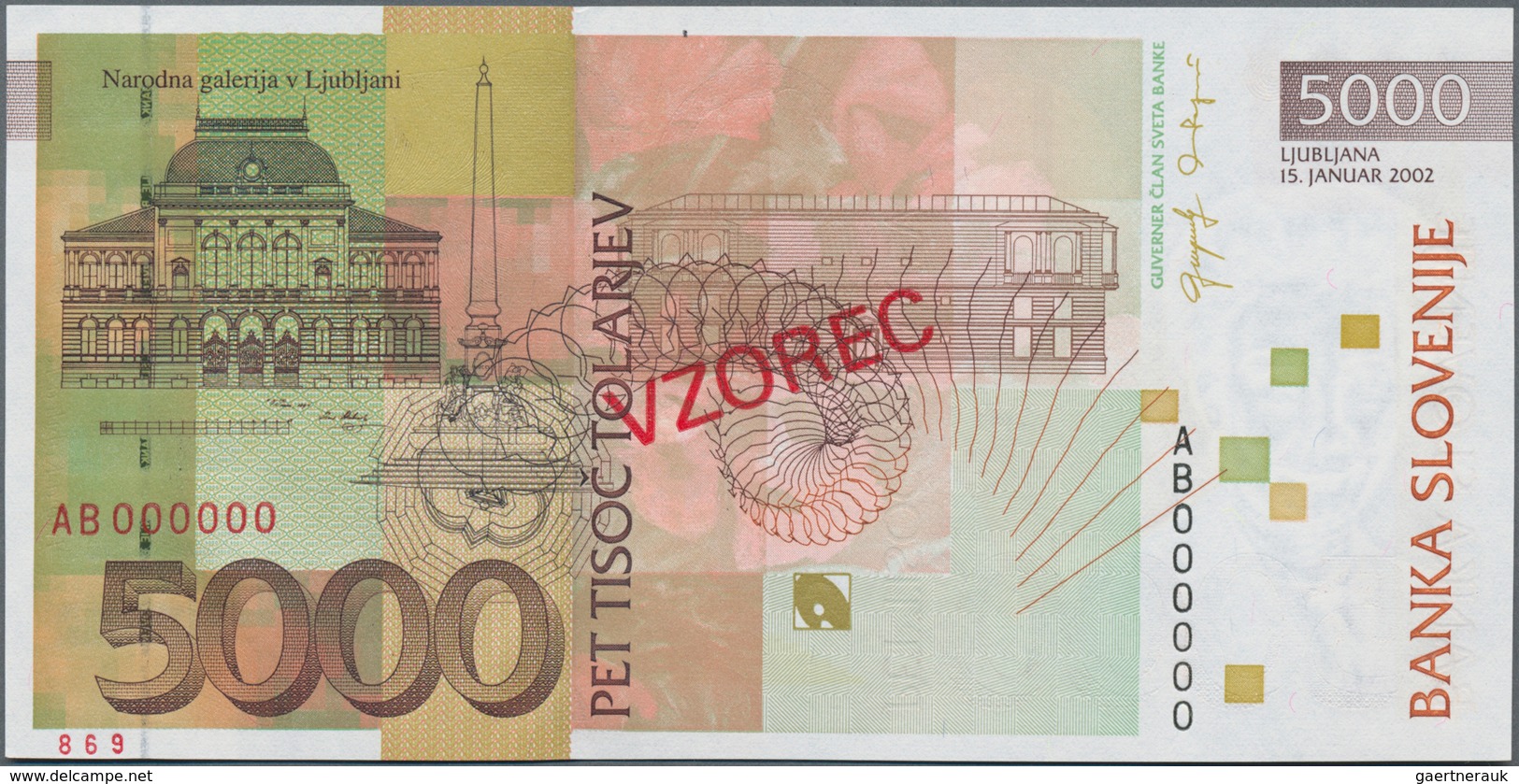 Slovenia / Slovenien: Banka Slovenije set with 6 banknotes with 200, 500, 2x 1000, 5000 and 10.000 T