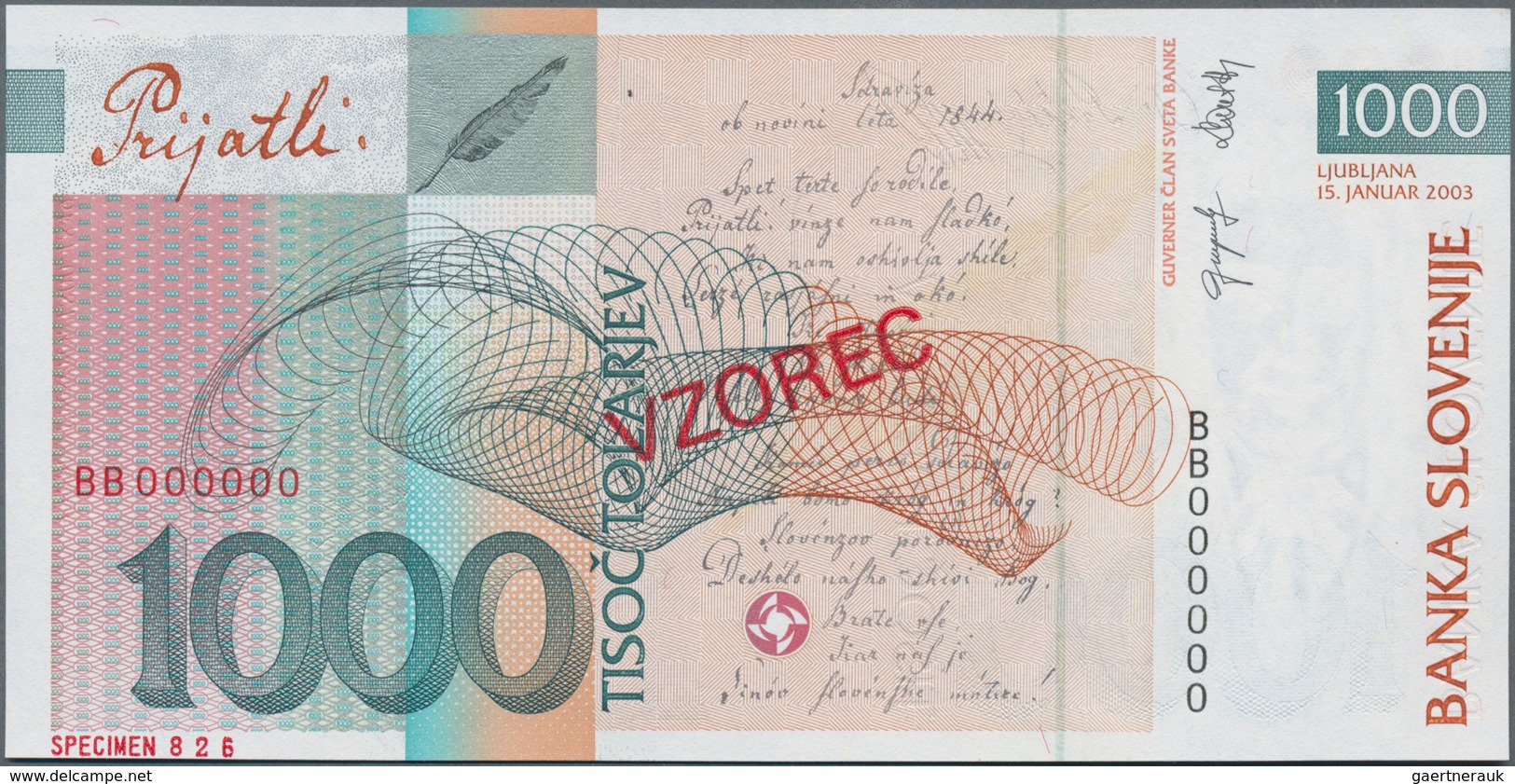 Slovenia / Slovenien: Banka Slovenije set with 6 banknotes with 200, 500, 2x 1000, 5000 and 10.000 T