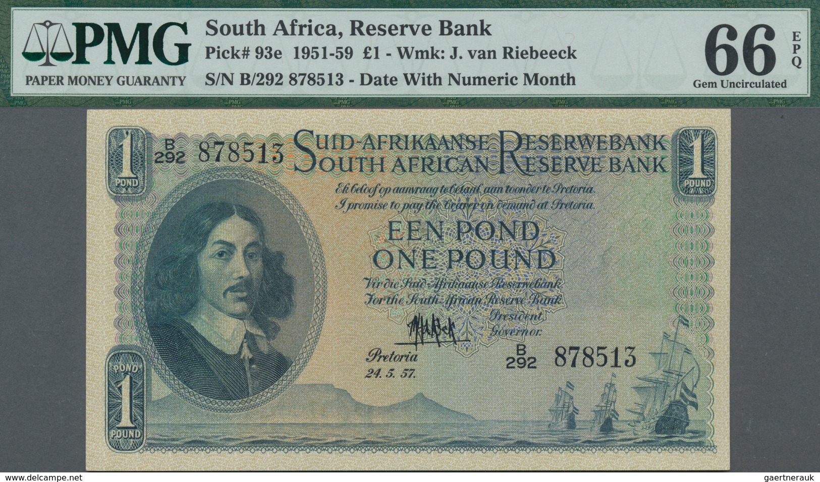 South Africa / Südafrika: South African Reserve Bank 1 Pound 1957, P.93e, Perfect Condition And PMG - South Africa