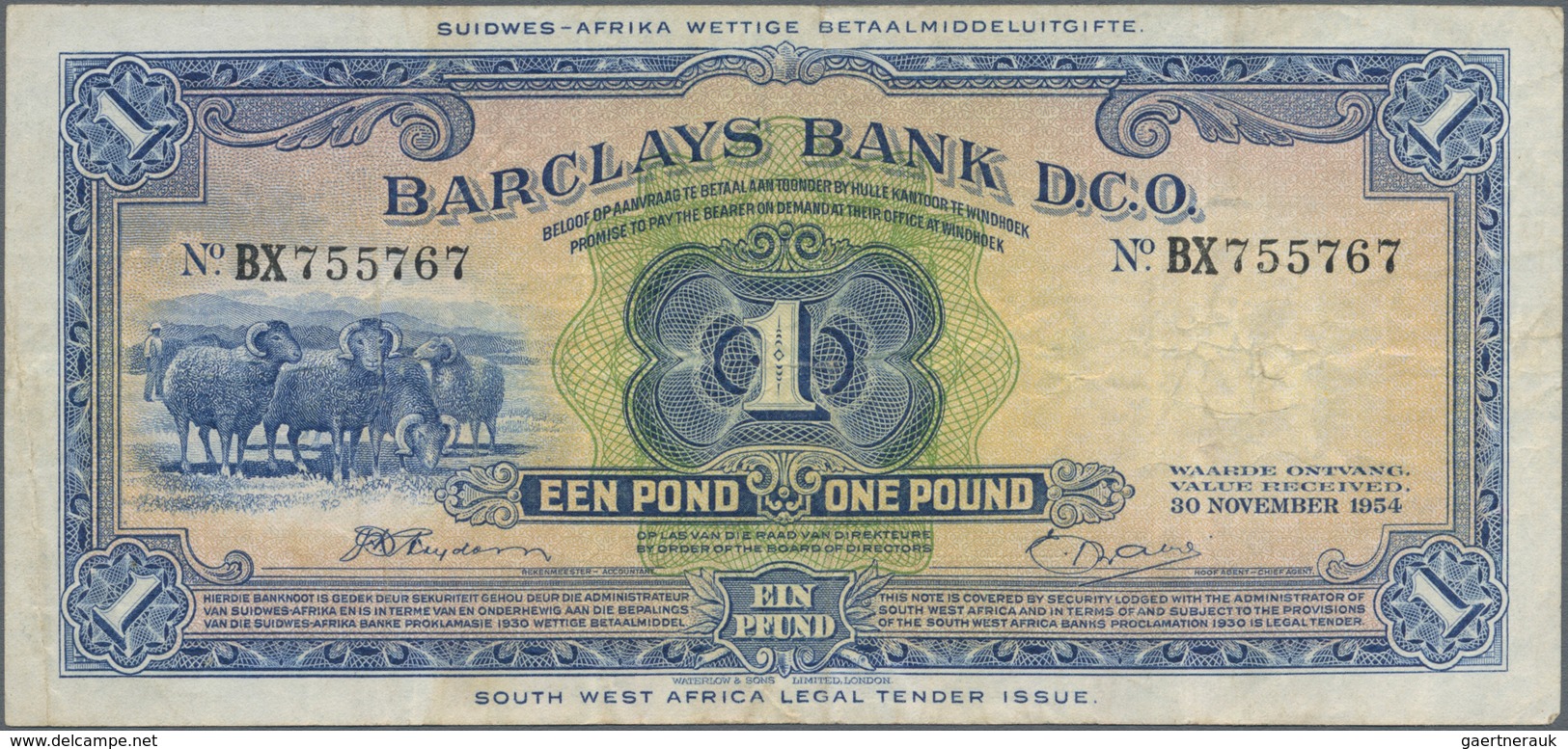 Southwest Africa: Barclays Bank D.C.O. 1 Pound 1954, P.5a, Still Nice With A Few Folds And Minor Spo - Namibie