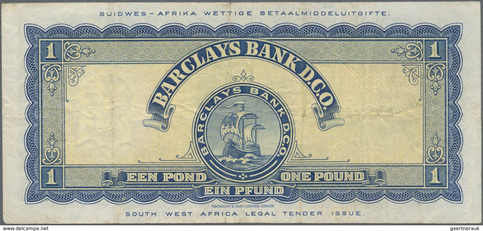 Southwest Africa: Barclays Bank D.C.O. 1 Pound 1954, P.5a, Still Nice With A Few Folds And Minor Spo - Namibia