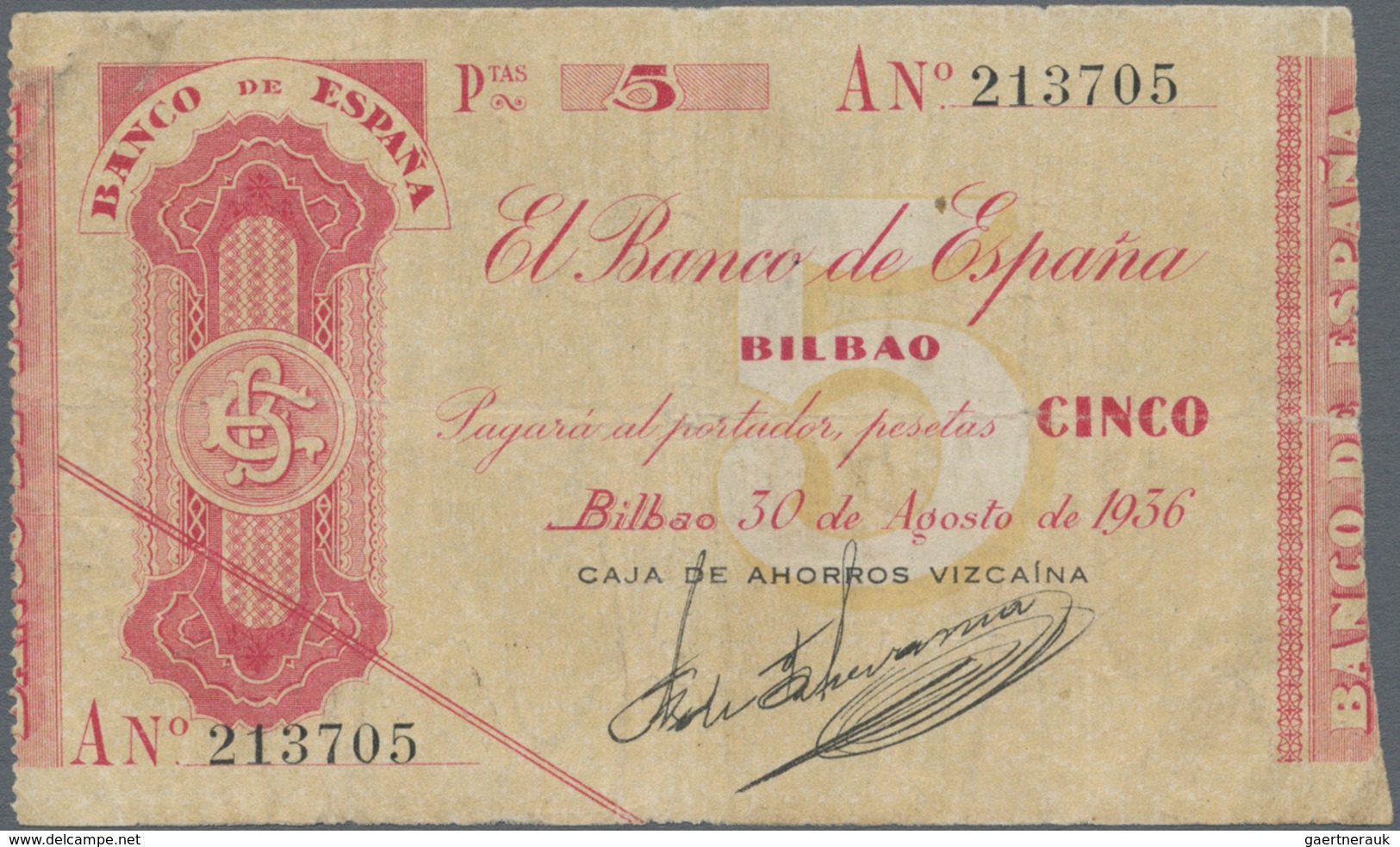Spain / Spanien: BILBAO – set with 4 banknotes 5, 25, 50 and 100 Pesetas 1936, P.S551-S554 in F to V