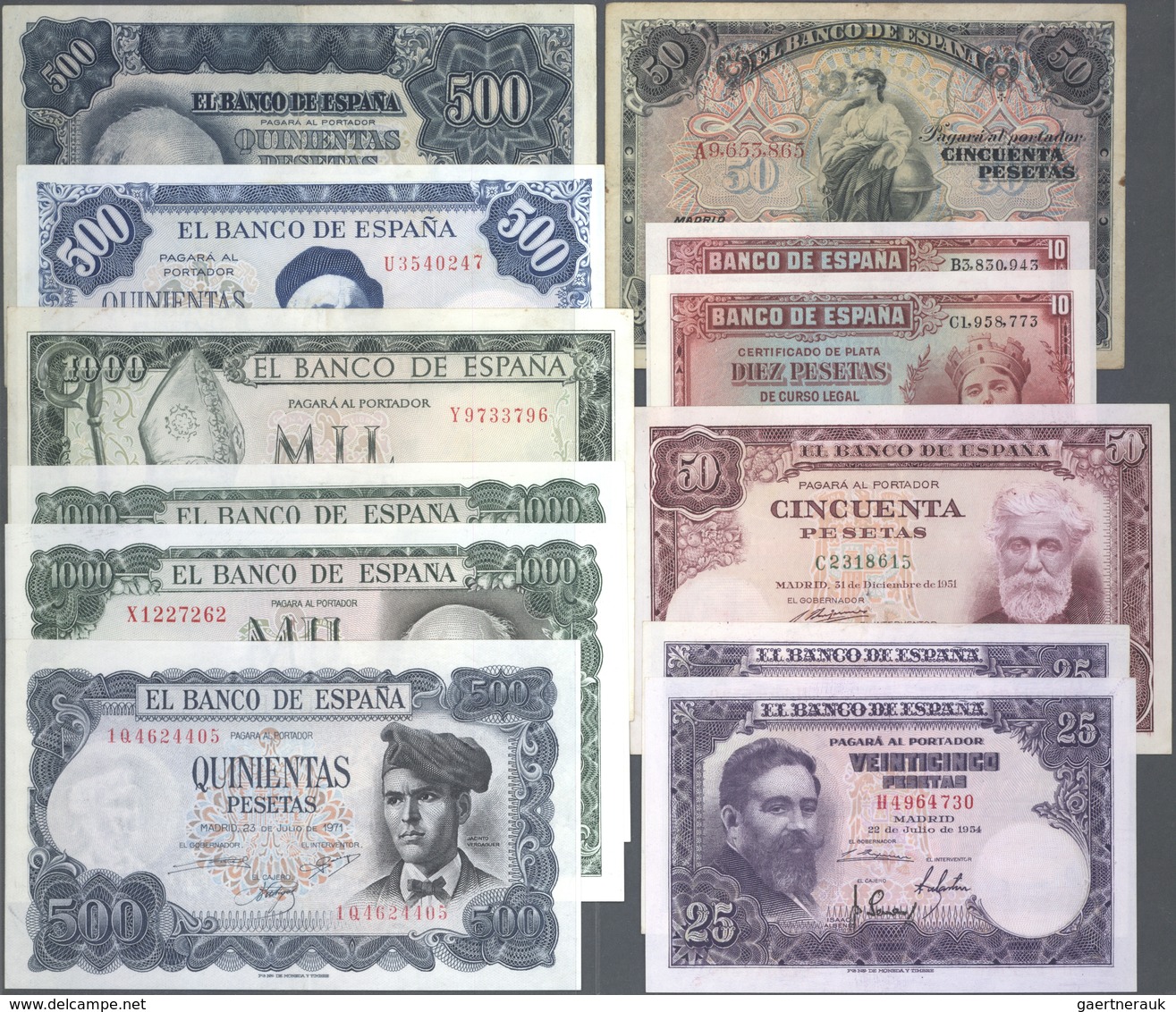 Spain / Spanien: Set Of 12 Notes Containing 50 Pesetas 1906 P. 58 (VF-), 2x 10 Pesetas 1935 P. 86 (X - Other & Unclassified