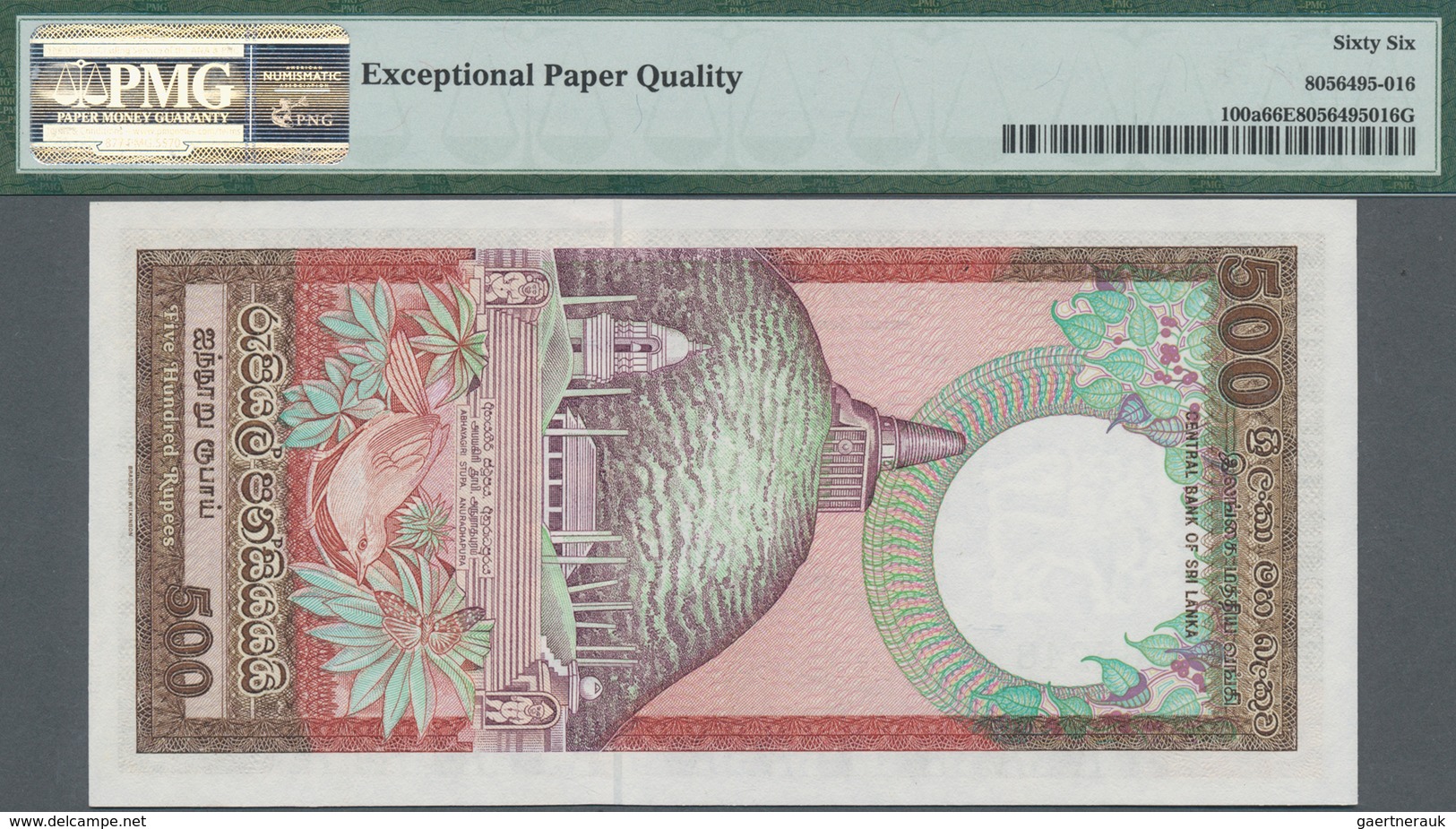 Sri Lanka: Central Bank Of Sri Lanka 500 Rupees 1987, P.100a, Great Original Shape, PMG Graded 66 Ge - Sri Lanka