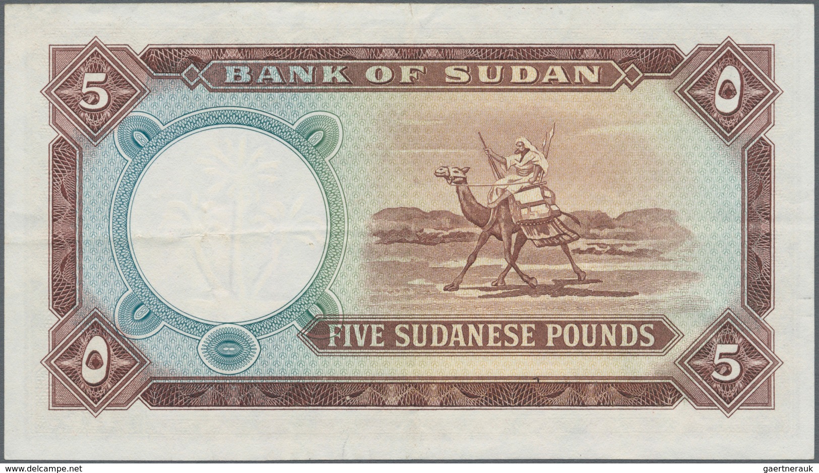 Sudan: 5 Sudanese Pounds 1962, P.9a, Still Nice With A Few Folds Only, But Small Tear At Upper Margi - Soudan