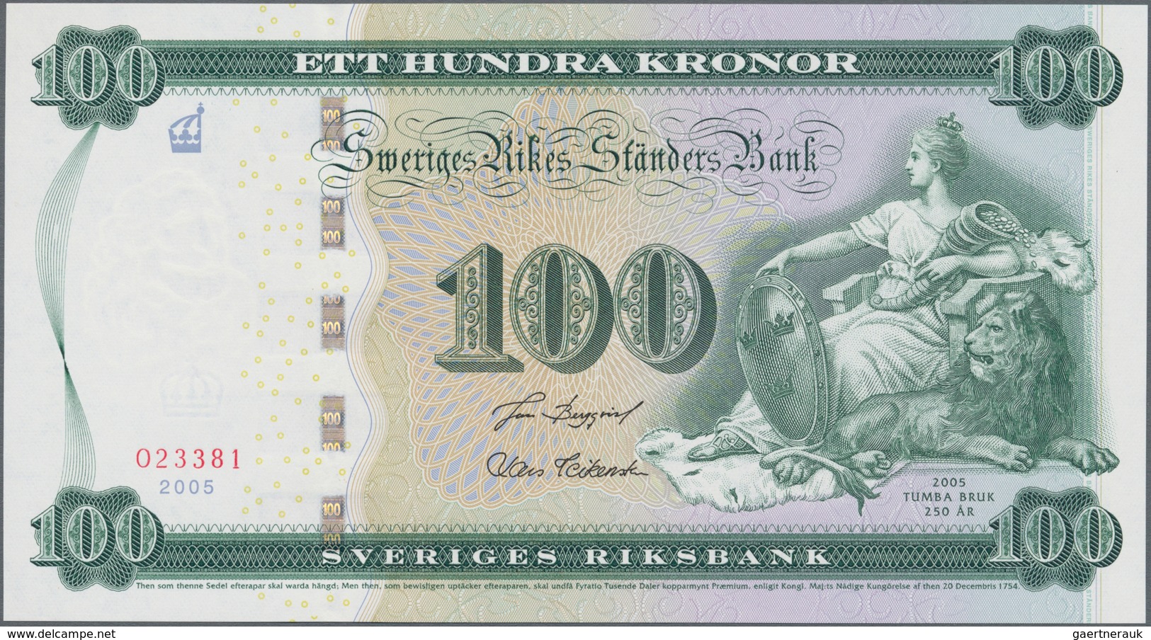 Sweden / Schweden: 100 Kronor 2005 Commemorating The 250th Anniversary Of Swedish Paper Mill & Print - Sweden