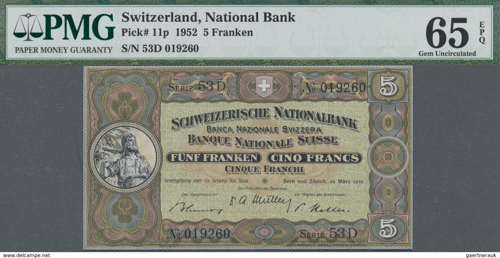 Switzerland / Schweiz: Schweizerische Nationalbank set with 4 banknotes 5 Franken 1952, P.11p, all P