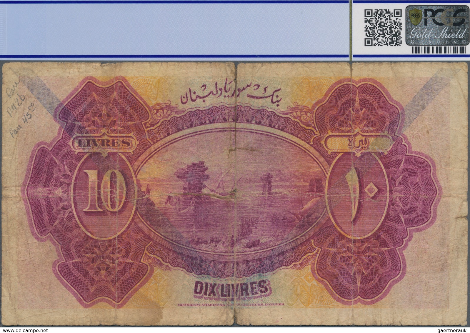 Syria / Syrien: Banque De Syrie Et Du Liban 10 Livres 1939 With Triangle Overprint, P.42d, Almost We - Syrië